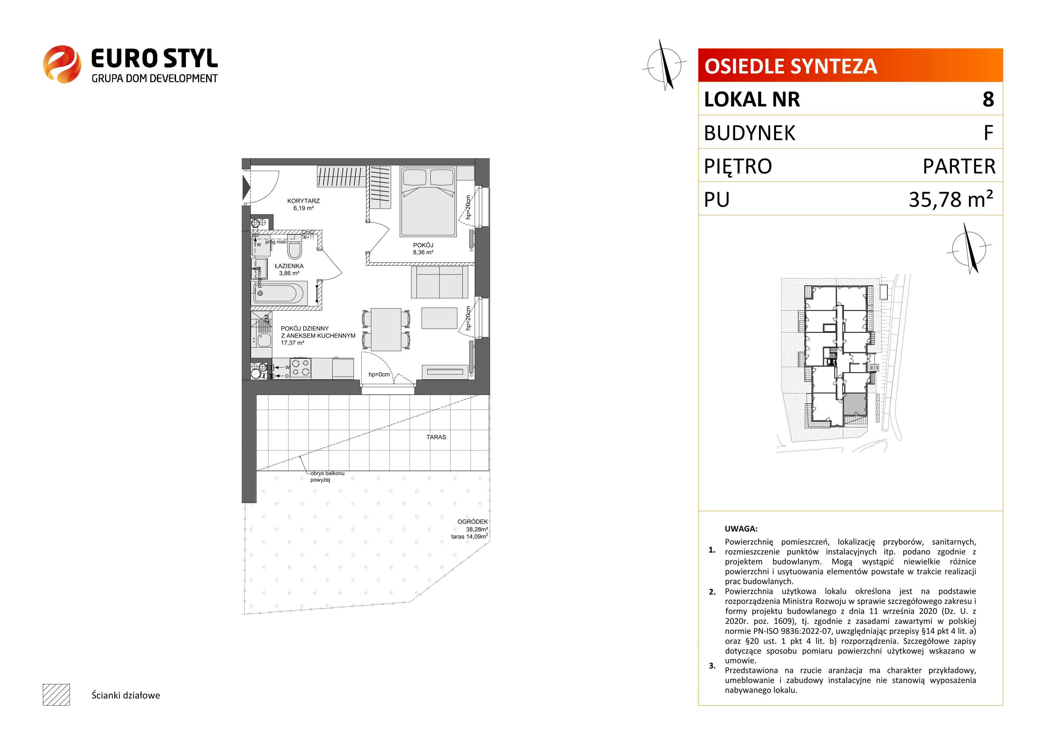 2 pokoje, mieszkanie 35,78 m², parter, oferta nr F/8, Osiedle Synteza bud. E, F, Gdańsk, Piecki-Migowo, Morena, ul. Lema