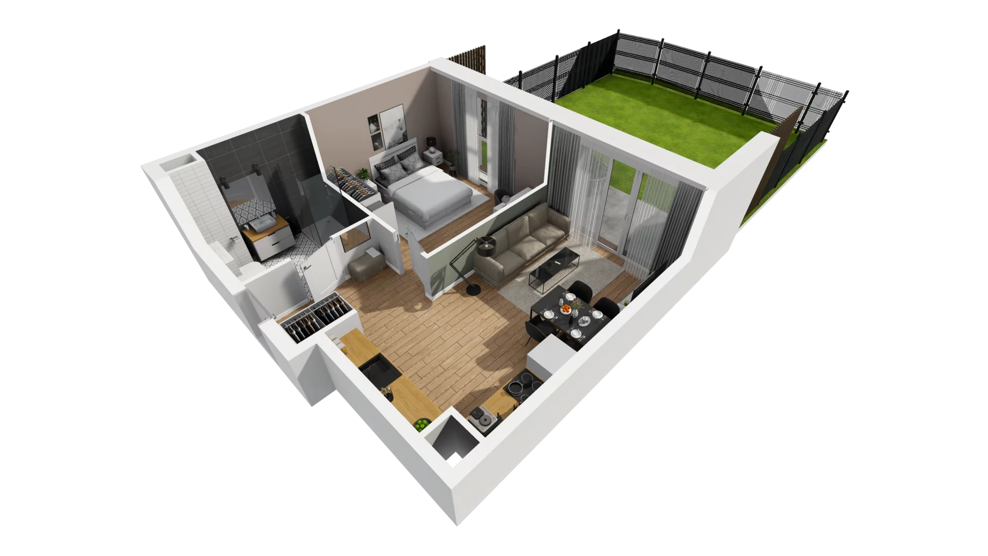 2 pokoje, mieszkanie 43,57 m², parter, oferta nr F/10, Osiedle Synteza bud. E, F, Gdańsk, Piecki-Migowo, Morena, ul. Lema