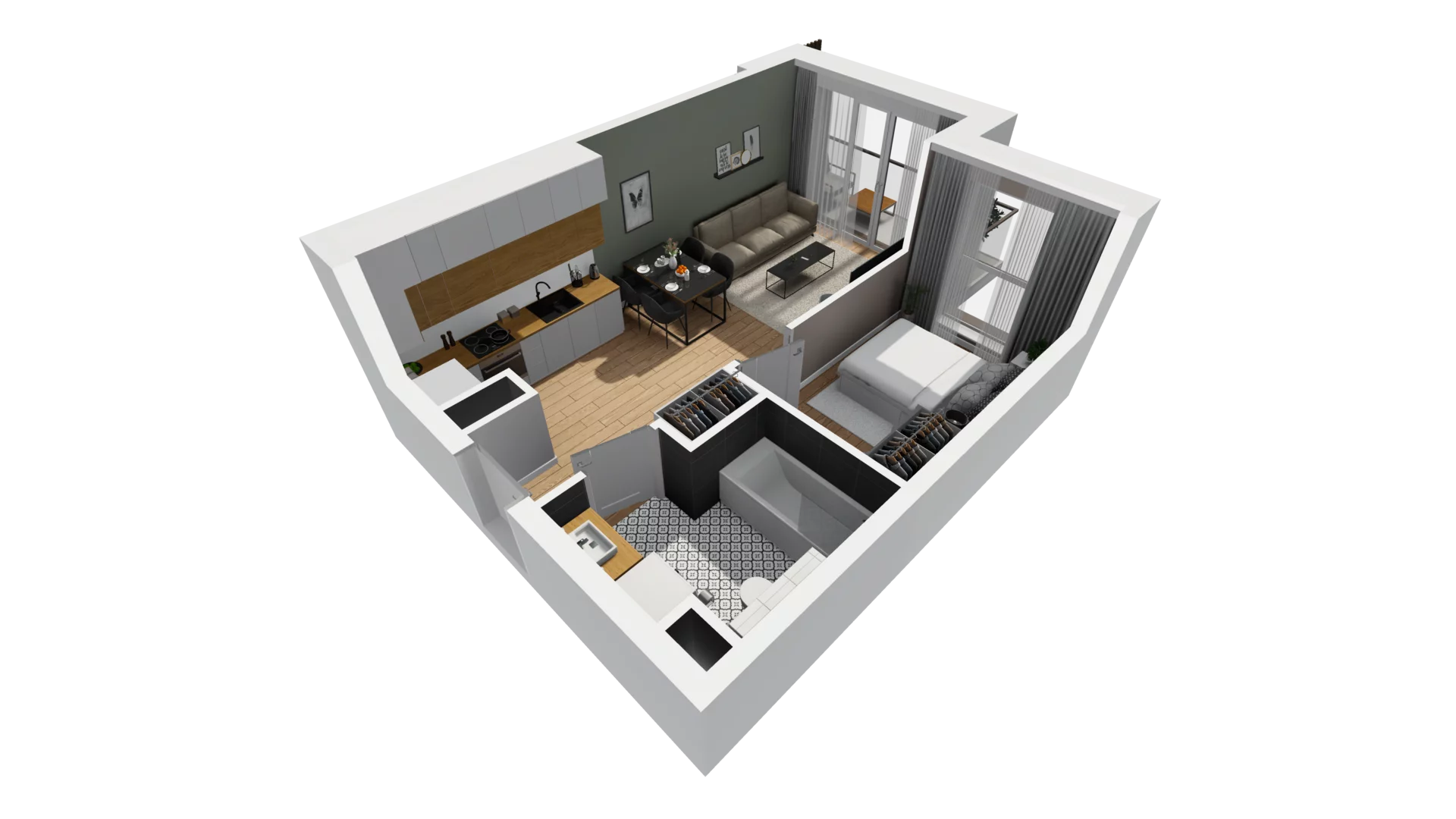 2 pokoje, mieszkanie 35,53 m², piętro 5, oferta nr F/59, Osiedle Synteza bud. E, F, Gdańsk, Piecki-Migowo, Morena, ul. Lema