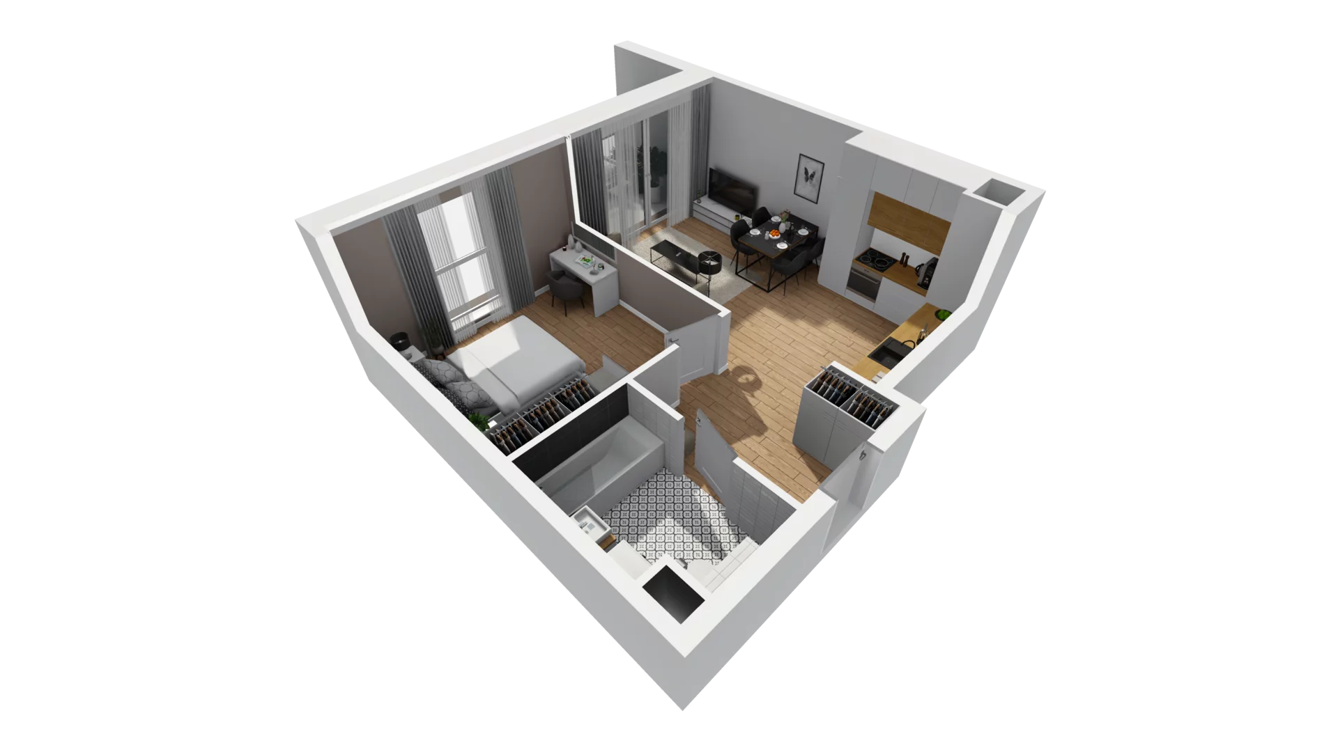 2 pokoje, mieszkanie 43,58 m², piętro 5, oferta nr F/63, Osiedle Synteza bud. E, F, Gdańsk, Piecki-Migowo, Morena, ul. Lema