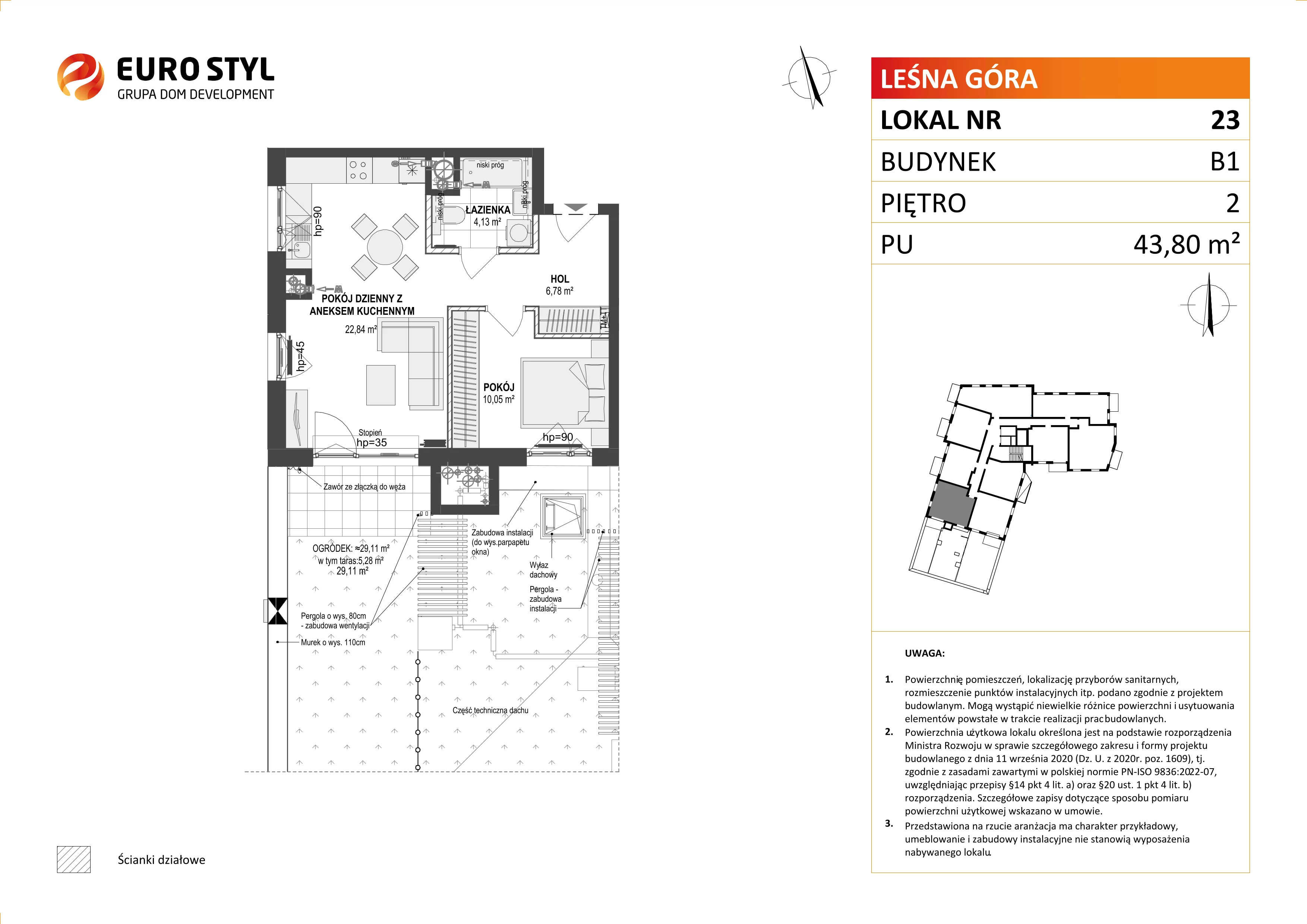 2 pokoje, mieszkanie 43,80 m², piętro 2, oferta nr B1/23, Leśna Góra, Gdańsk, Brętowo, Niedźwiednik, ul. Leśna Góra