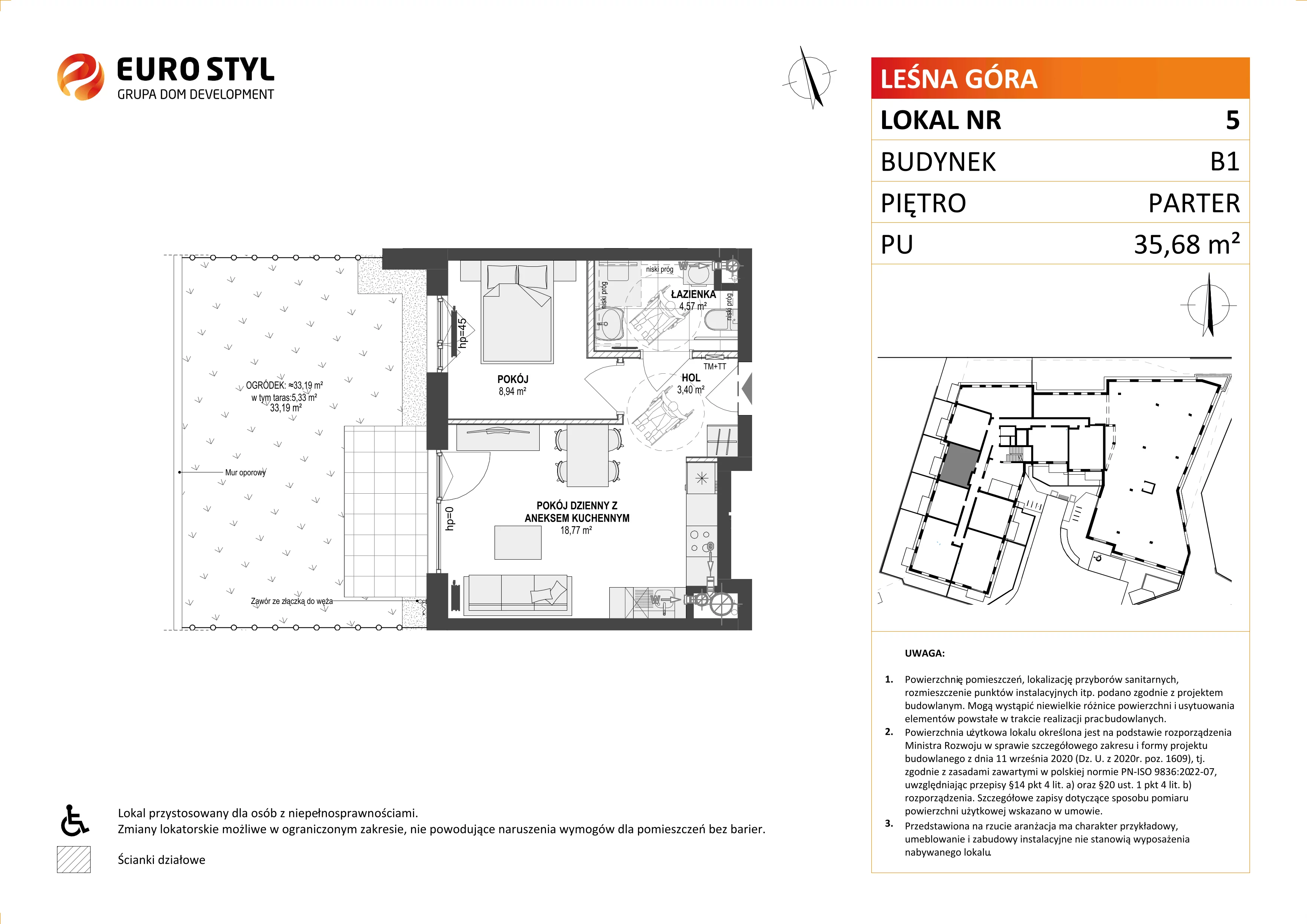 Mieszkanie 35,68 m², parter, oferta nr B1/5, Leśna Góra, Gdańsk, Brętowo, Niedźwiednik, ul. Leśna Góra