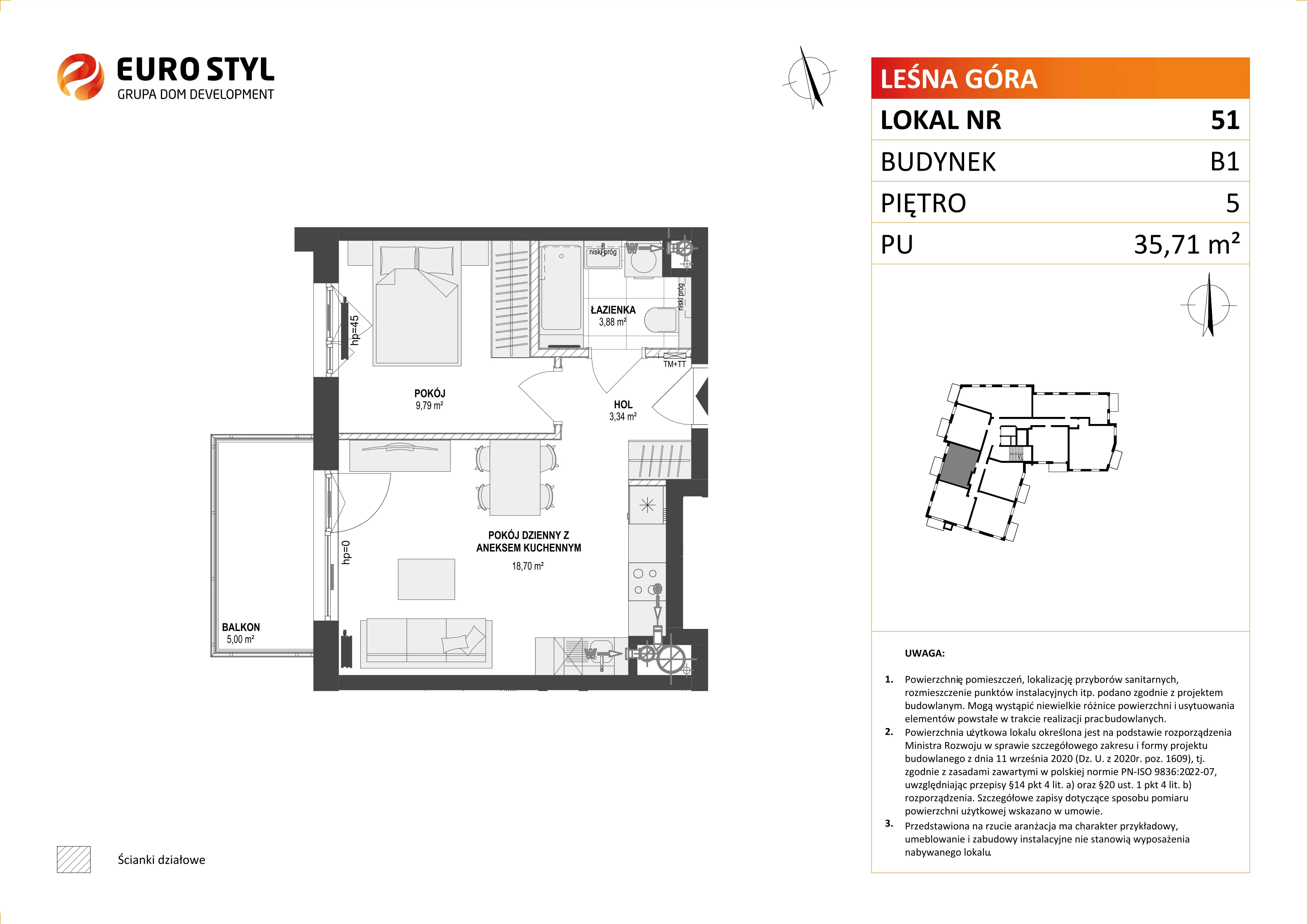 2 pokoje, mieszkanie 35,71 m², piętro 5, oferta nr B1/51, Leśna Góra, Gdańsk, Brętowo, Niedźwiednik, ul. Leśna Góra