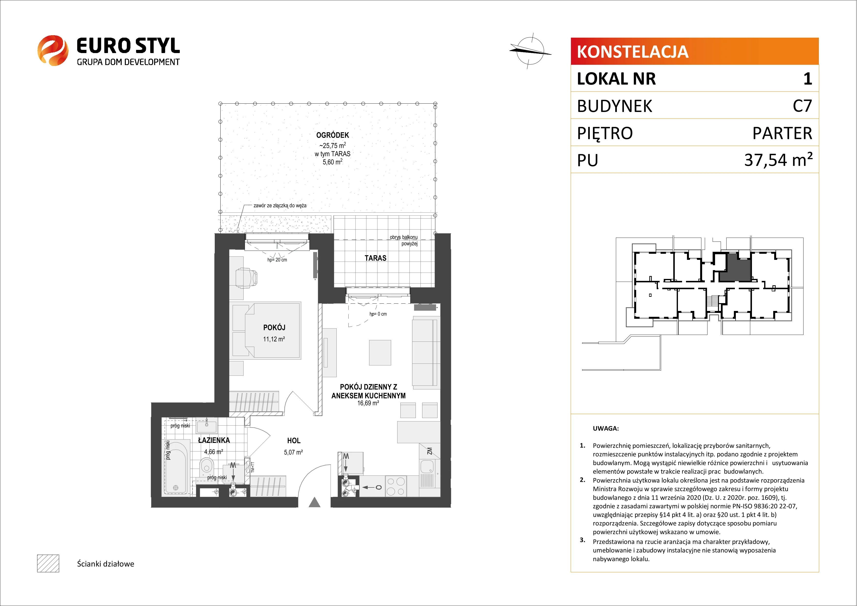 Mieszkanie 37,54 m², parter, oferta nr C7/1, Konstelacja etap II, Gdynia, Pogórze, ul. Paderewskiego