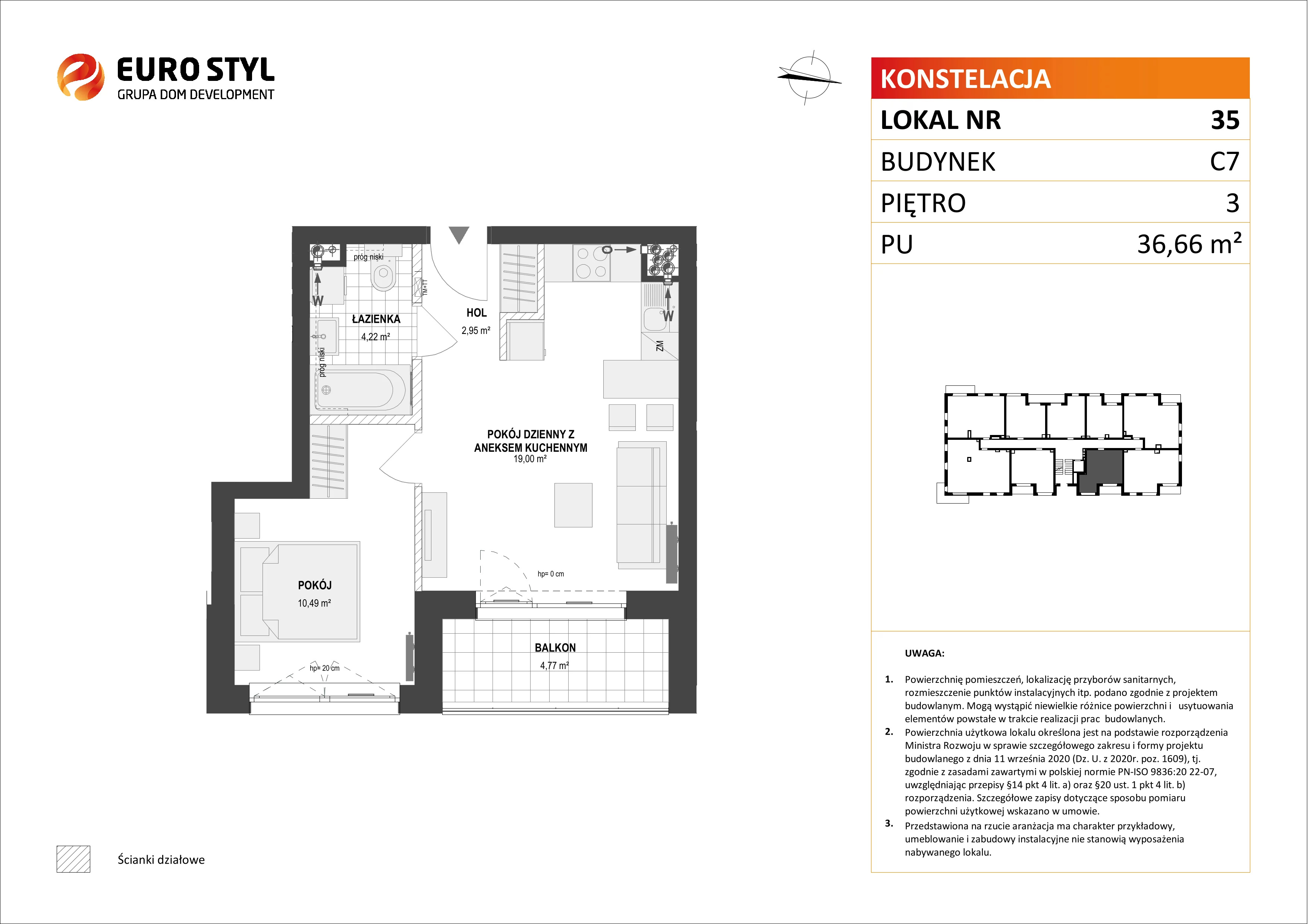 Mieszkanie 36,66 m², piętro 3, oferta nr C7/35, Konstelacja etap II, Gdynia, Pogórze, ul. Paderewskiego