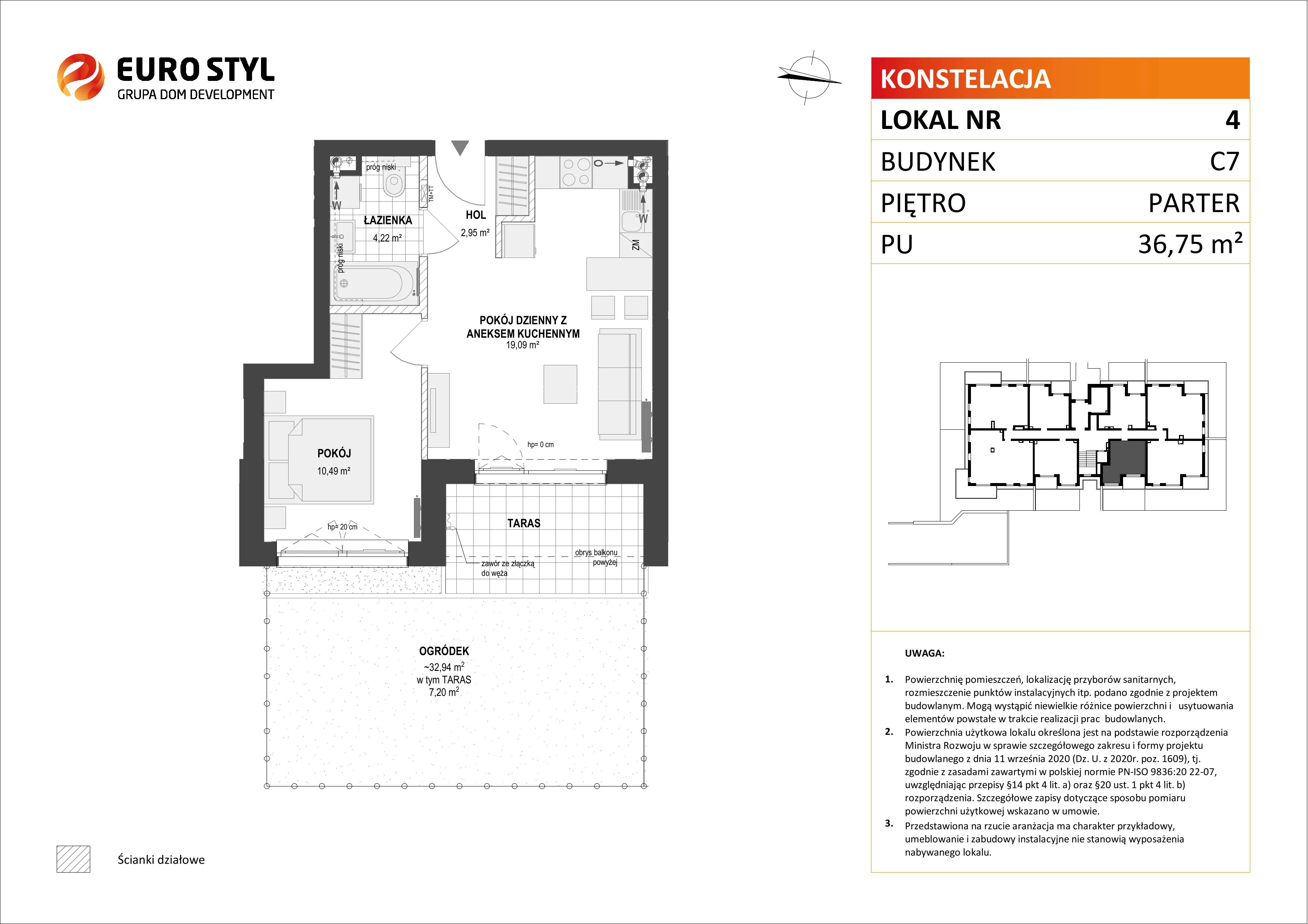 Mieszkanie 36,75 m², parter, oferta nr C7/4, Konstelacja etap II, Gdynia, Pogórze, ul. Paderewskiego