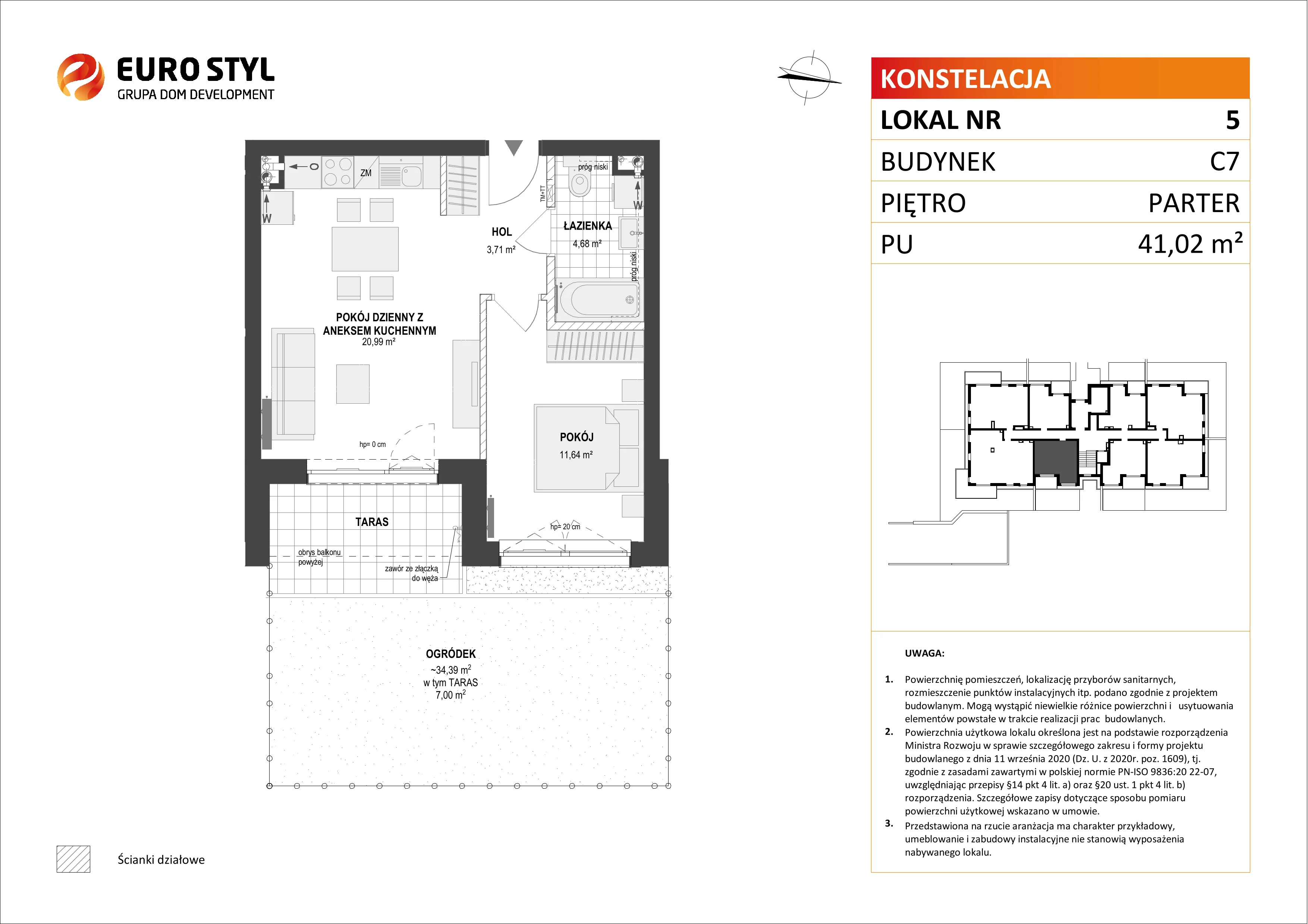 Mieszkanie 41,02 m², parter, oferta nr C7/5, Konstelacja etap II, Gdynia, Pogórze, ul. Paderewskiego