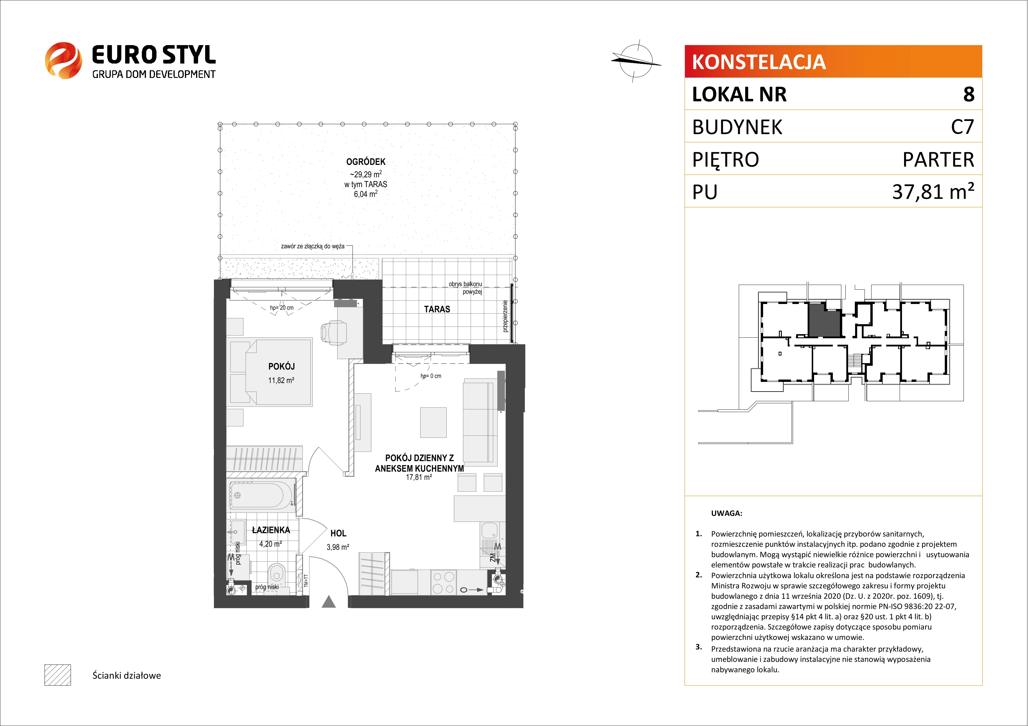 Mieszkanie 37,81 m², parter, oferta nr C7/8, Konstelacja etap II, Gdynia, Pogórze, ul. Paderewskiego