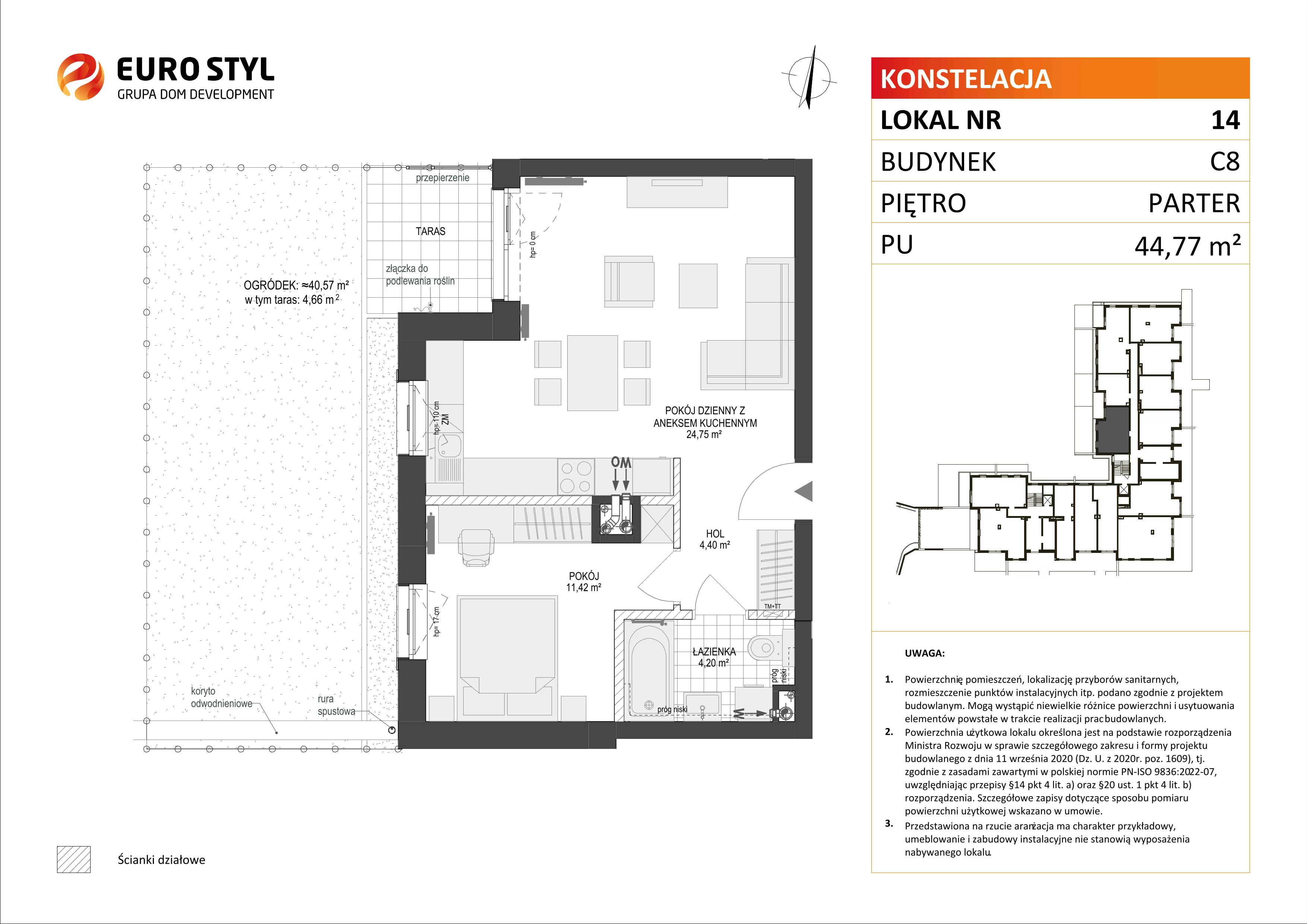 Mieszkanie 44,77 m², parter, oferta nr C8/14, Konstelacja etap II, Gdynia, Pogórze, ul. Paderewskiego