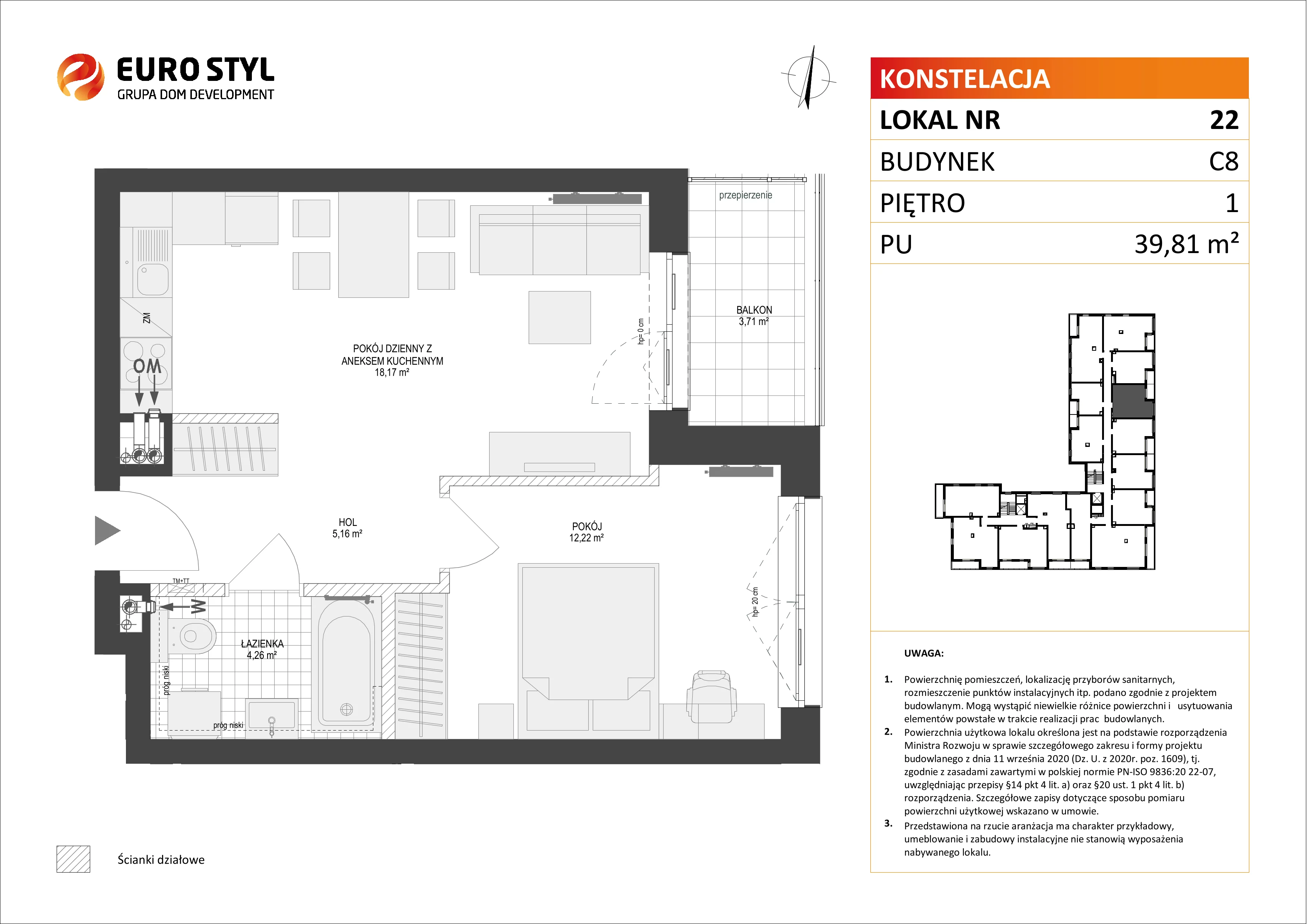 Mieszkanie 39,81 m², piętro 1, oferta nr C8/22, Konstelacja etap II, Gdynia, Pogórze, ul. Paderewskiego