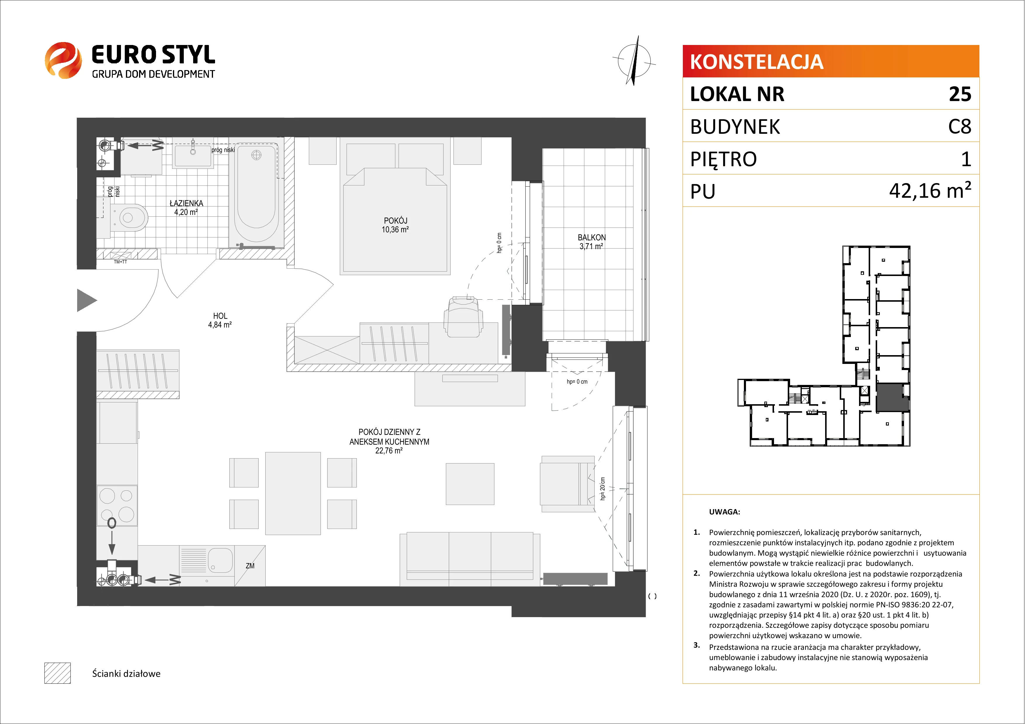 Mieszkanie 42,16 m², piętro 1, oferta nr C8/25, Konstelacja etap II, Gdynia, Pogórze, ul. Paderewskiego