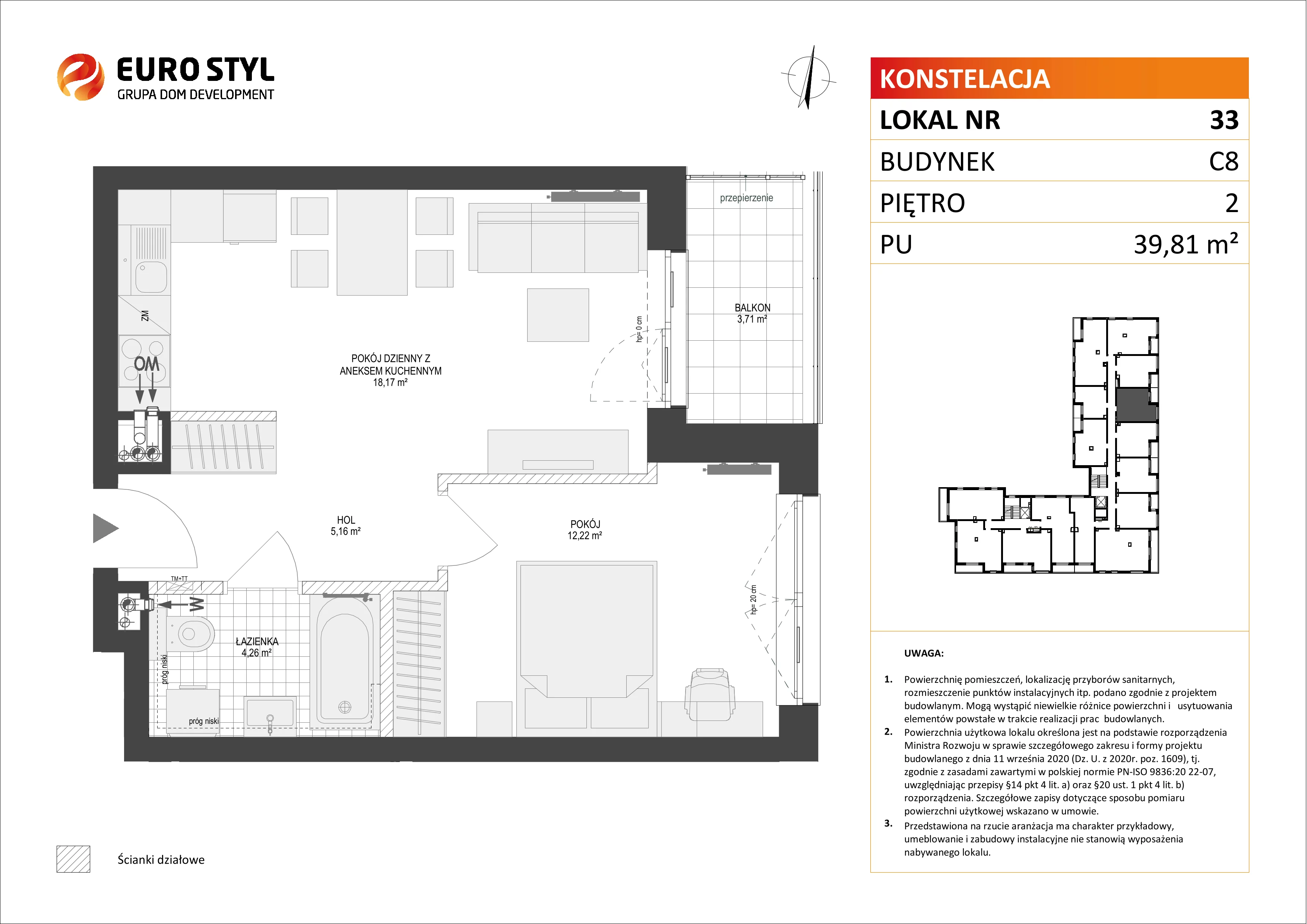 Mieszkanie 39,81 m², piętro 2, oferta nr C8/33, Konstelacja etap II, Gdynia, Pogórze, ul. Paderewskiego