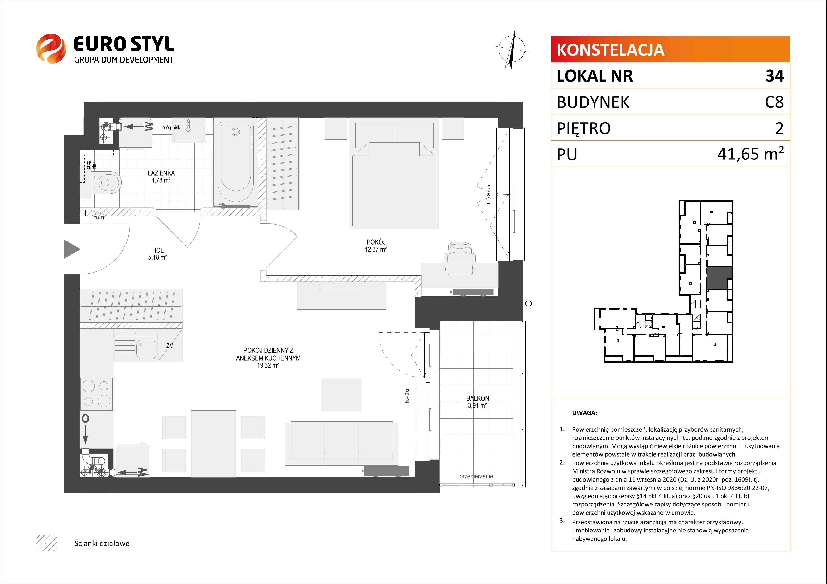 Mieszkanie 41,65 m², piętro 2, oferta nr C8/34, Konstelacja etap II, Gdynia, Pogórze, ul. Paderewskiego