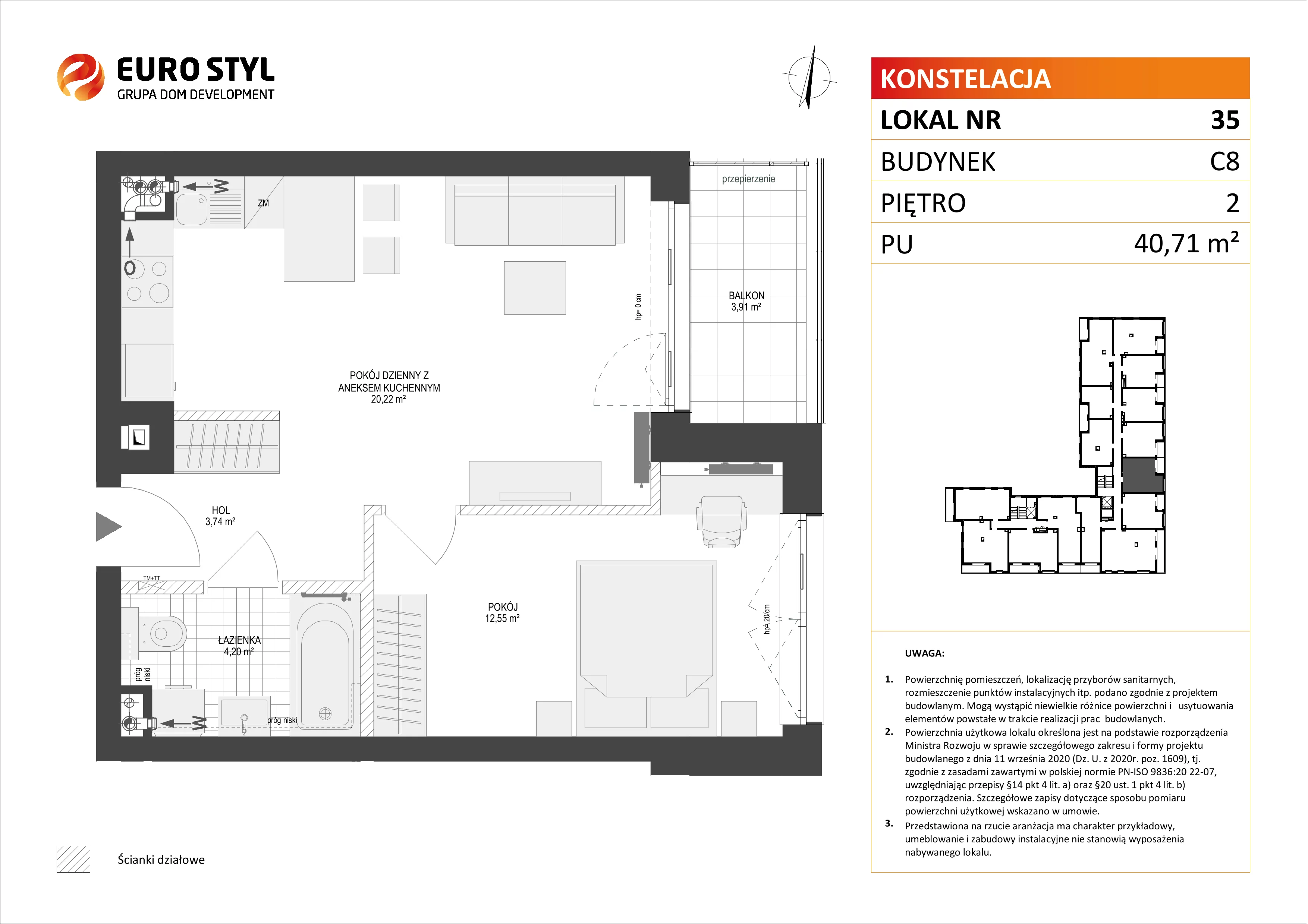 Mieszkanie 40,71 m², piętro 2, oferta nr C8/35, Konstelacja etap II, Gdynia, Pogórze, ul. Paderewskiego