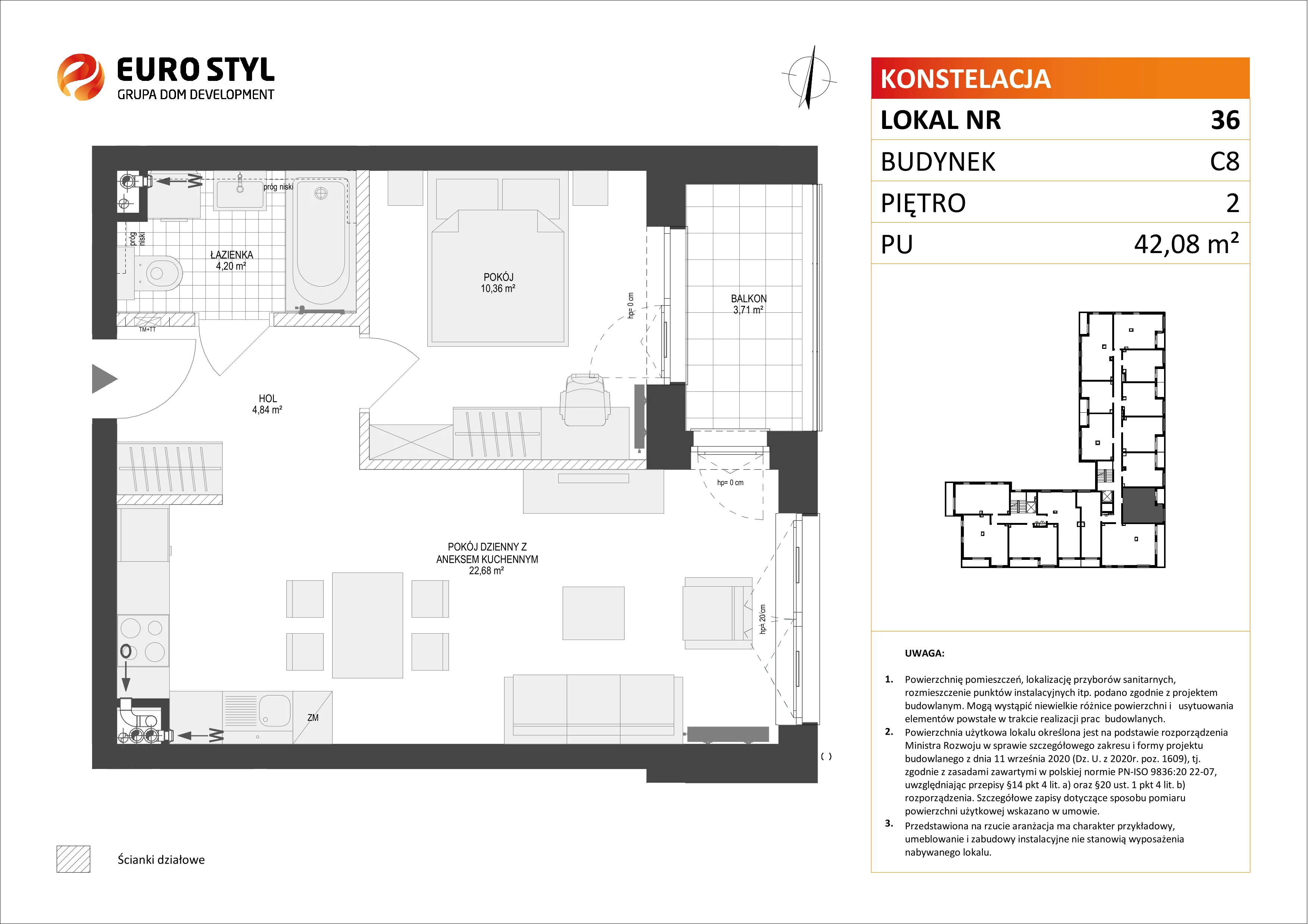 Mieszkanie 42,08 m², piętro 2, oferta nr C8/36, Konstelacja etap II, Gdynia, Pogórze, ul. Paderewskiego