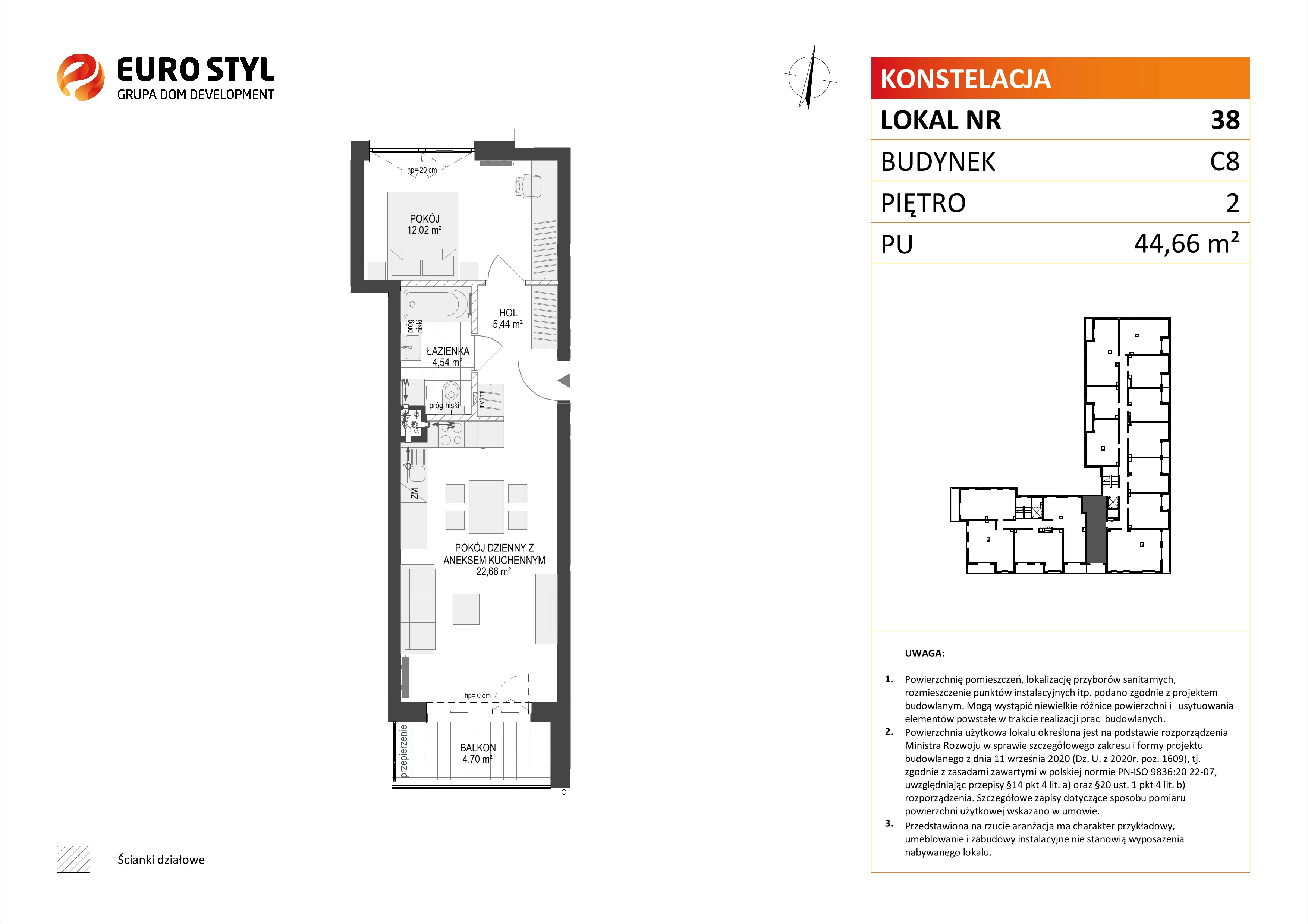 Mieszkanie 44,66 m², piętro 2, oferta nr C8/38, Konstelacja etap II, Gdynia, Pogórze, ul. Paderewskiego