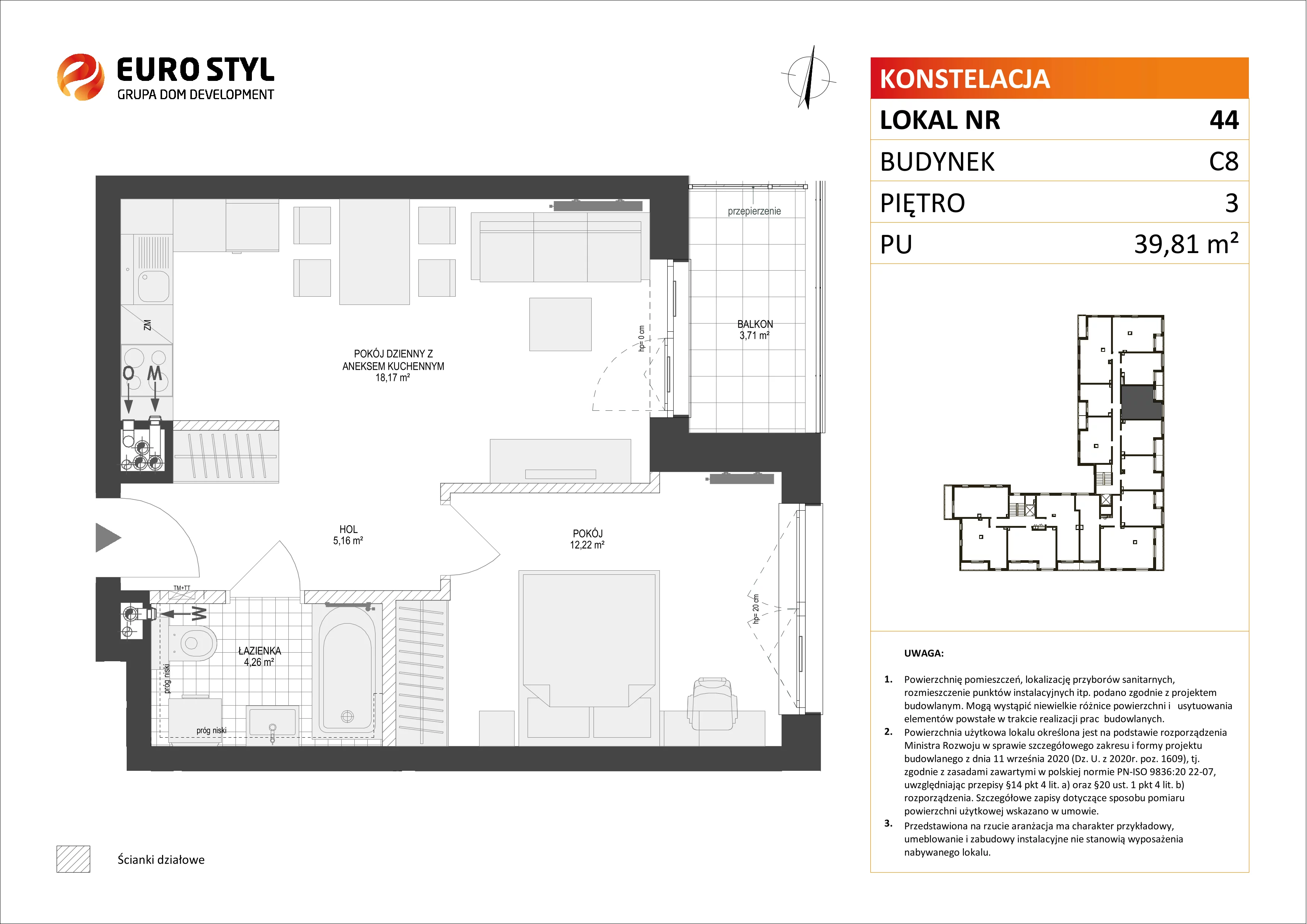 Mieszkanie 39,81 m², piętro 3, oferta nr C8/44, Konstelacja etap II, Gdynia, Pogórze, ul. Paderewskiego