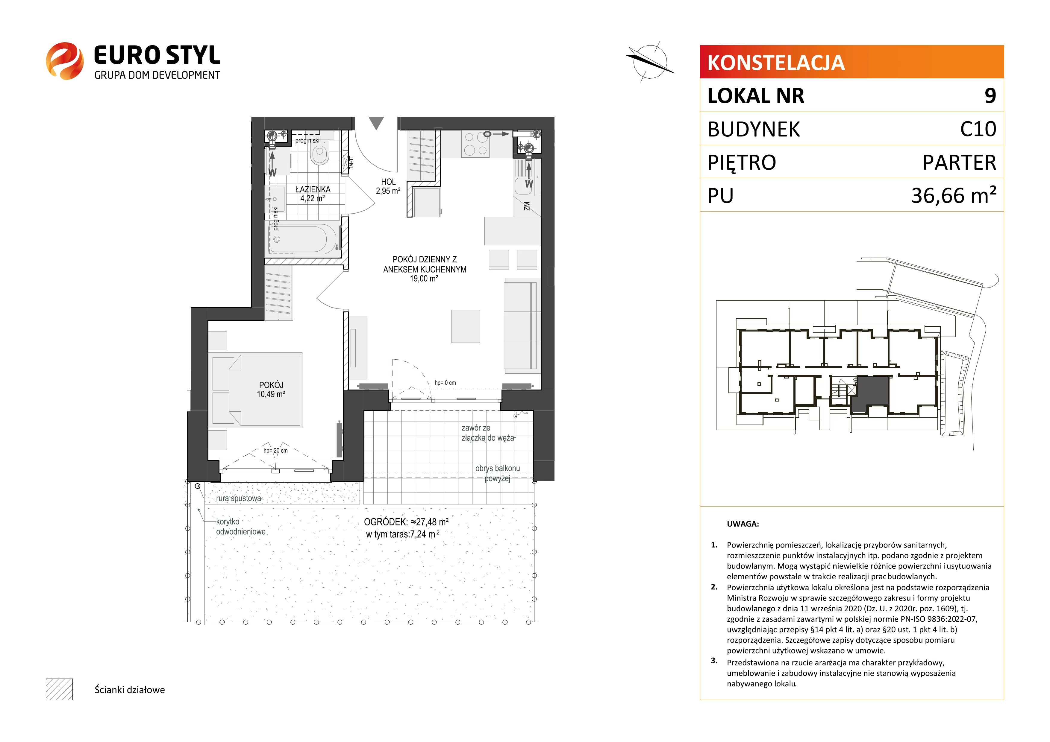 2 pokoje, mieszkanie 36,66 m², parter, oferta nr C10/9, Konstelacja - etap III, Gdynia, Pogórze, ul. Paderewskiego