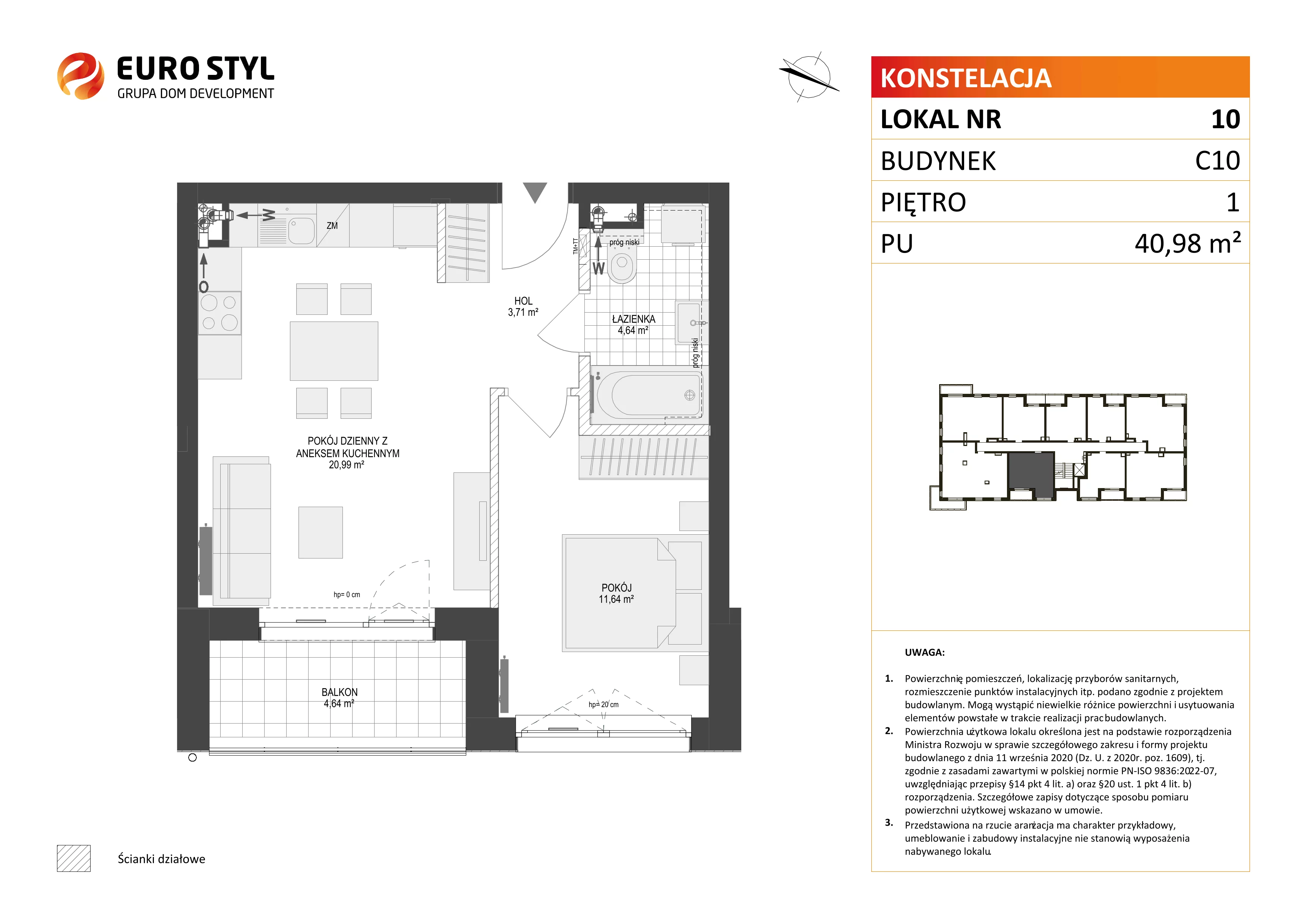2 pokoje, mieszkanie 40,98 m², piętro 1, oferta nr C10/10, Konstelacja - etap III, Gdynia, Pogórze, ul. Paderewskiego