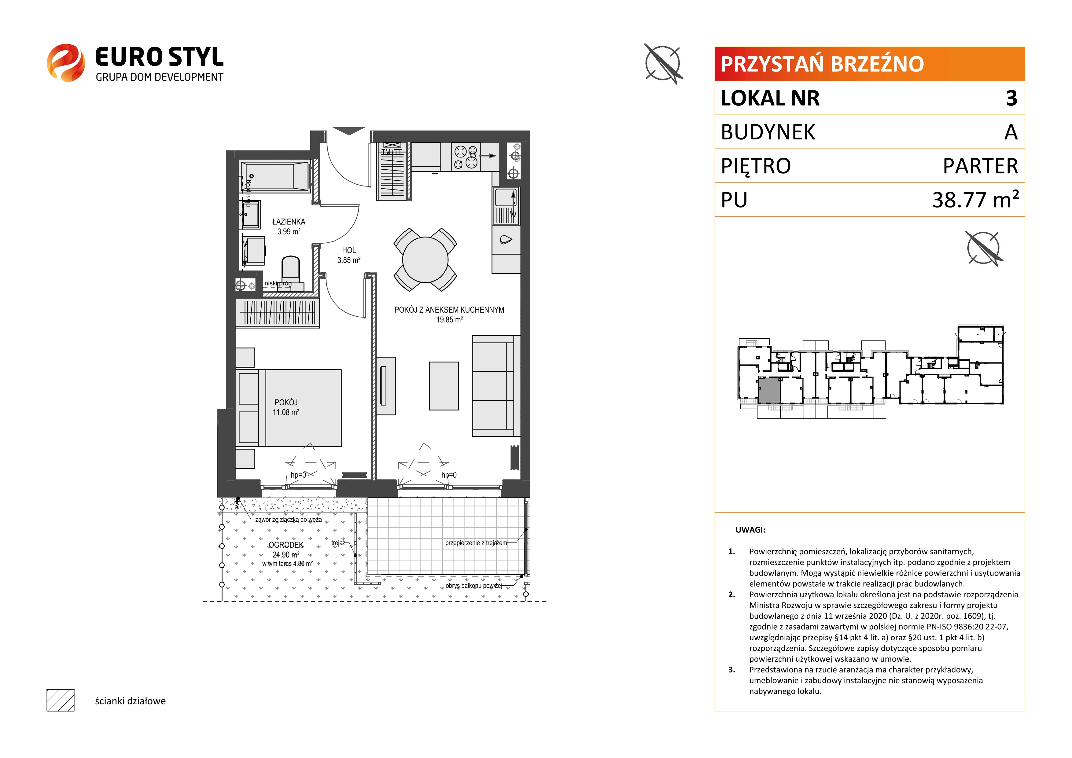 2 pokoje, mieszkanie 38,77 m², parter, oferta nr A/3, Przystań Brzeźno, Gdańsk, Brzeźno, ul. Uczniowska