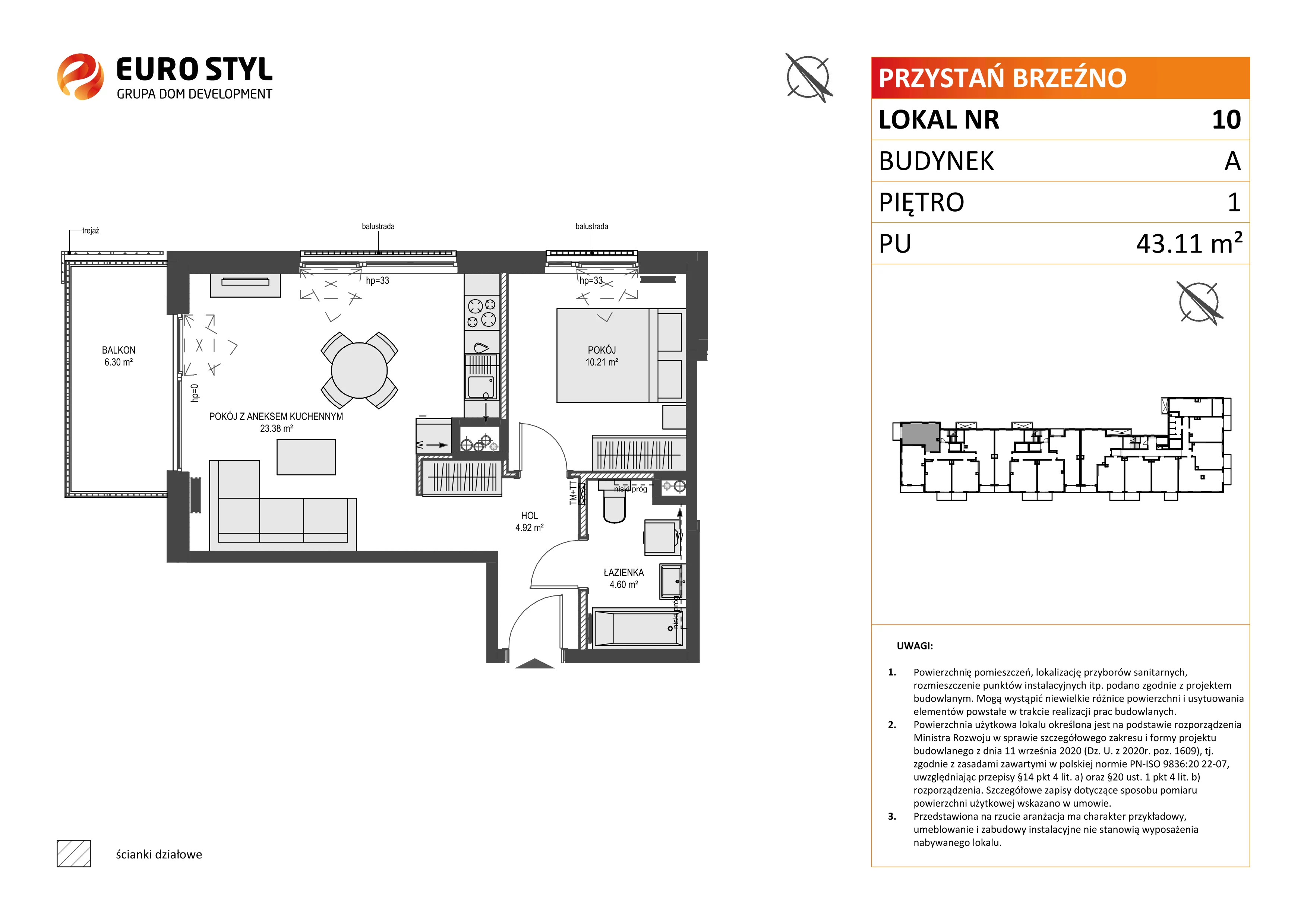 2 pokoje, mieszkanie 43,11 m², piętro 1, oferta nr A/10, Przystań Brzeźno, Gdańsk, Brzeźno, ul. Uczniowska