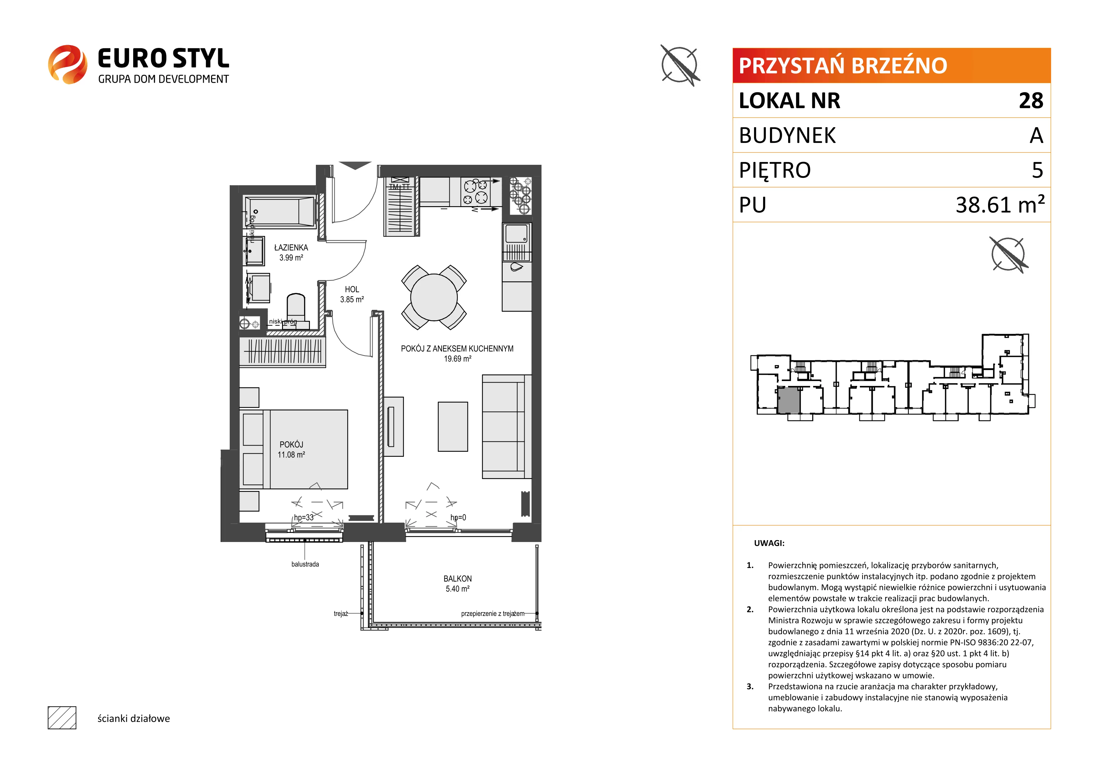 2 pokoje, mieszkanie 38,61 m², piętro 5, oferta nr A/28, Przystań Brzeźno, Gdańsk, Brzeźno, ul. Uczniowska