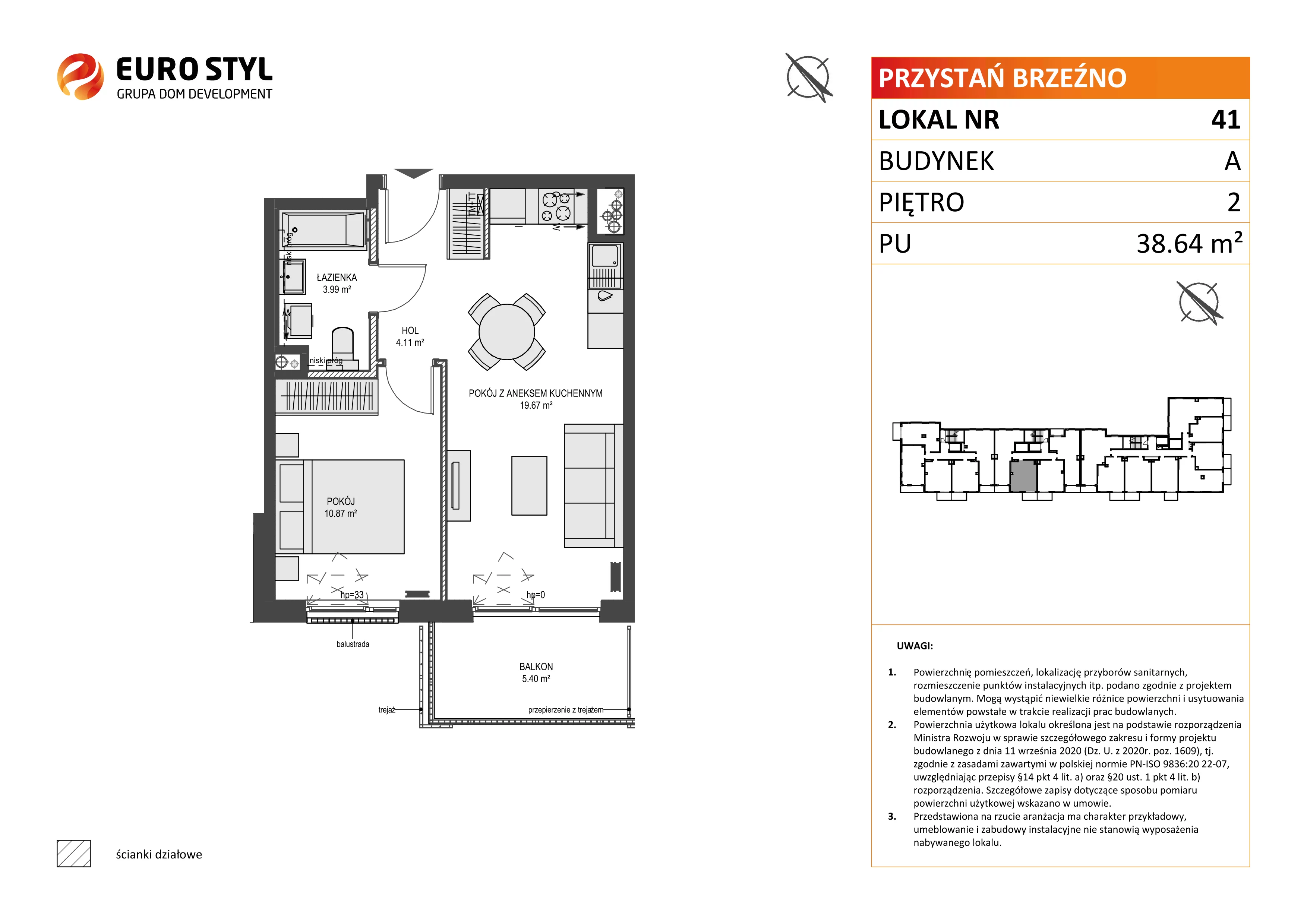 2 pokoje, mieszkanie 38,64 m², piętro 2, oferta nr A/41, Przystań Brzeźno, Gdańsk, Brzeźno, ul. Uczniowska