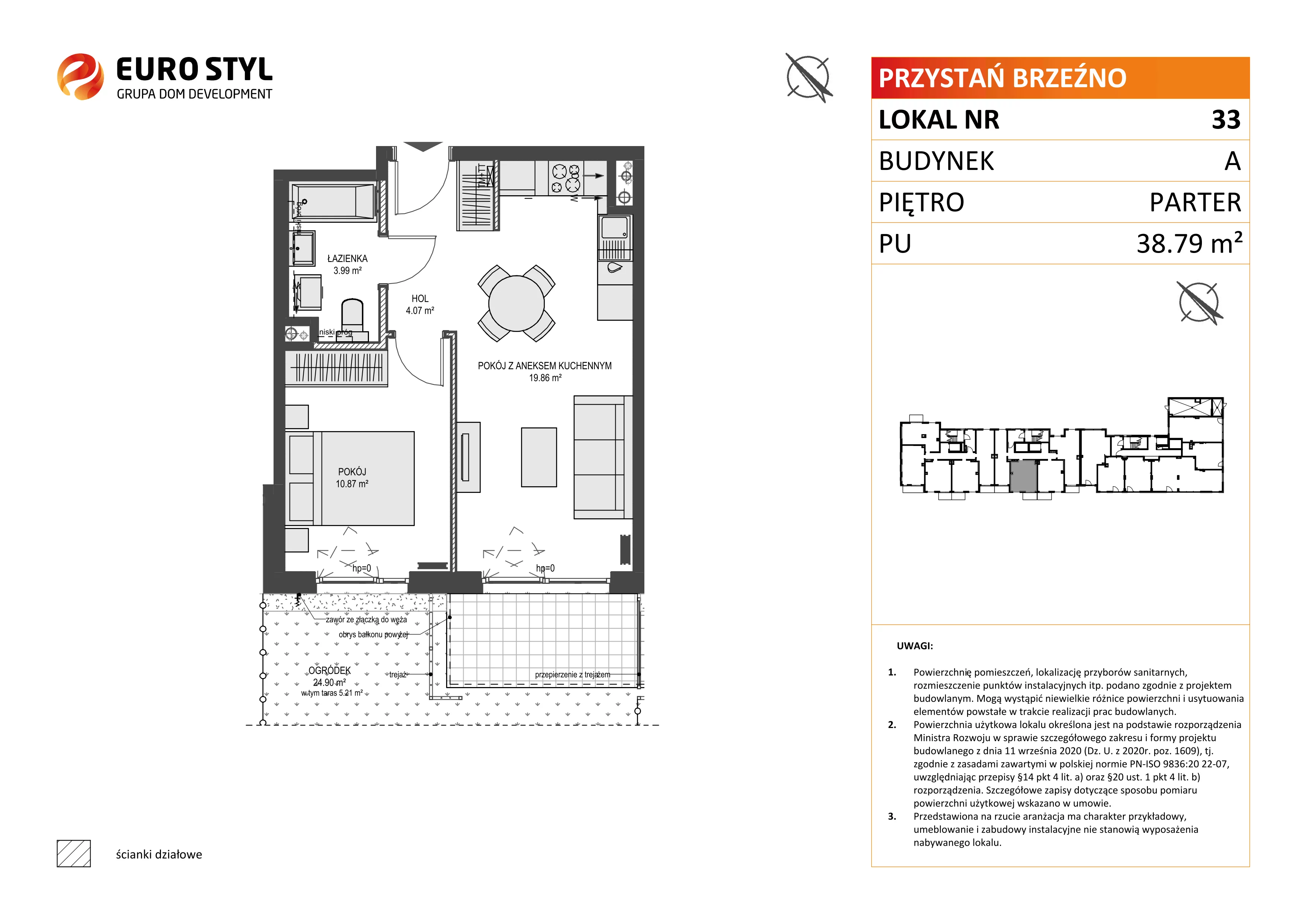 2 pokoje, mieszkanie 38,79 m², parter, oferta nr A/33, Przystań Brzeźno, Gdańsk, Brzeźno, ul. Uczniowska