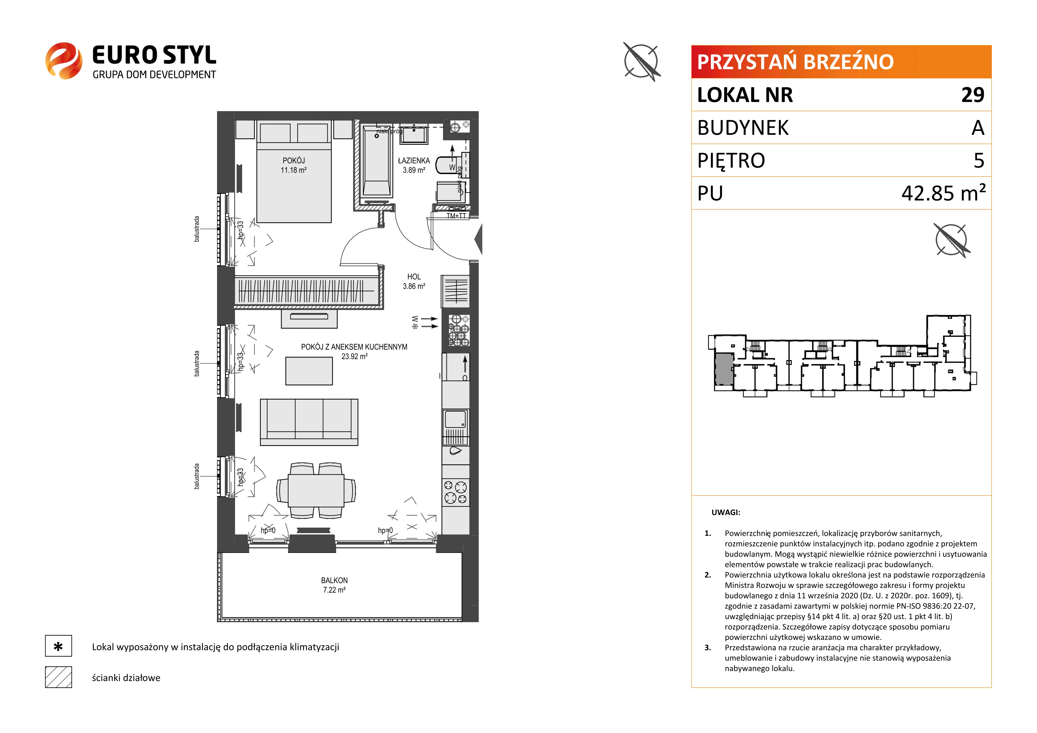 2 pokoje, mieszkanie 42,85 m², piętro 5, oferta nr A/29, Przystań Brzeźno, Gdańsk, Brzeźno, ul. Uczniowska
