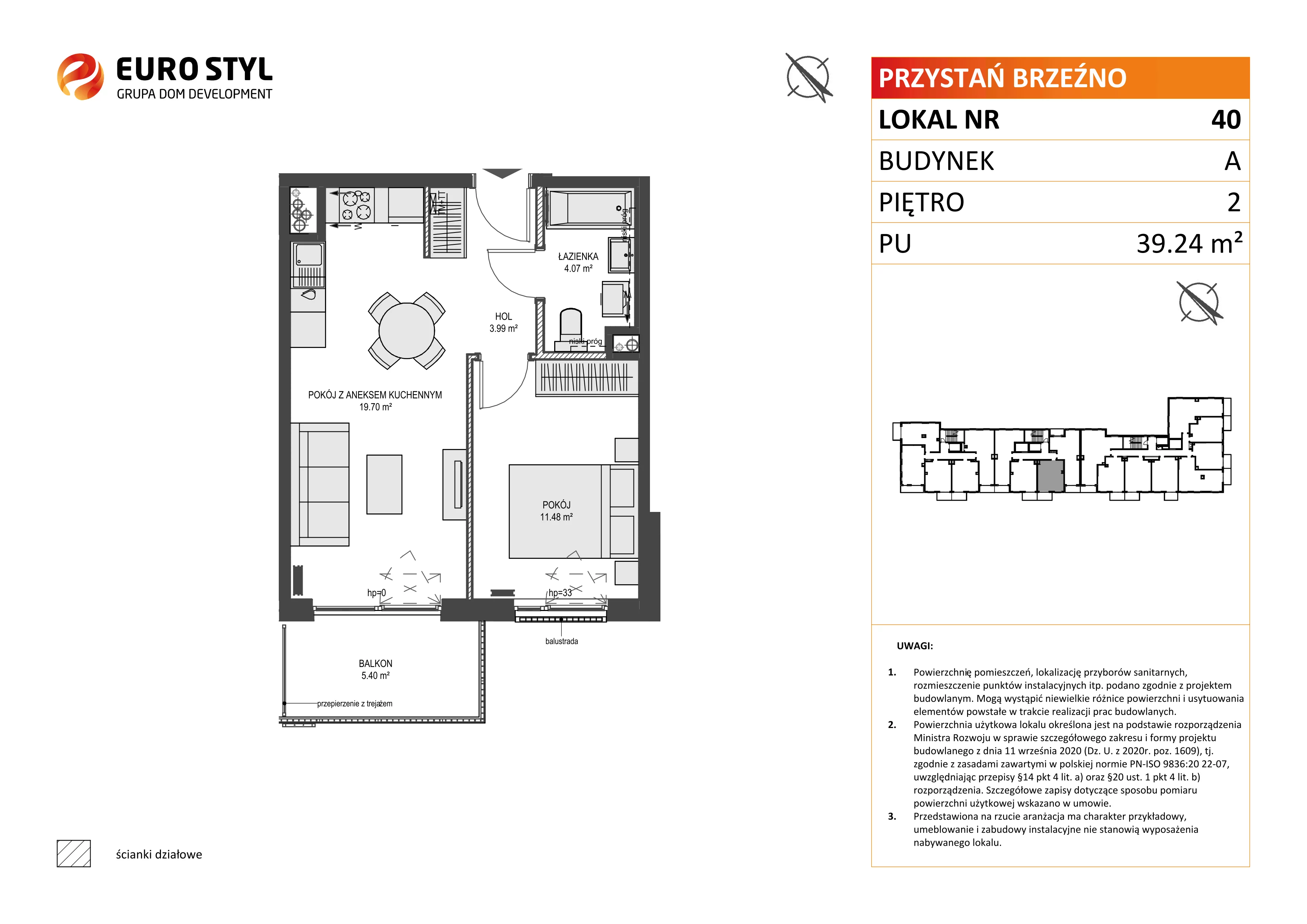 2 pokoje, mieszkanie 39,24 m², piętro 2, oferta nr A/40, Przystań Brzeźno, Gdańsk, Brzeźno, ul. Uczniowska