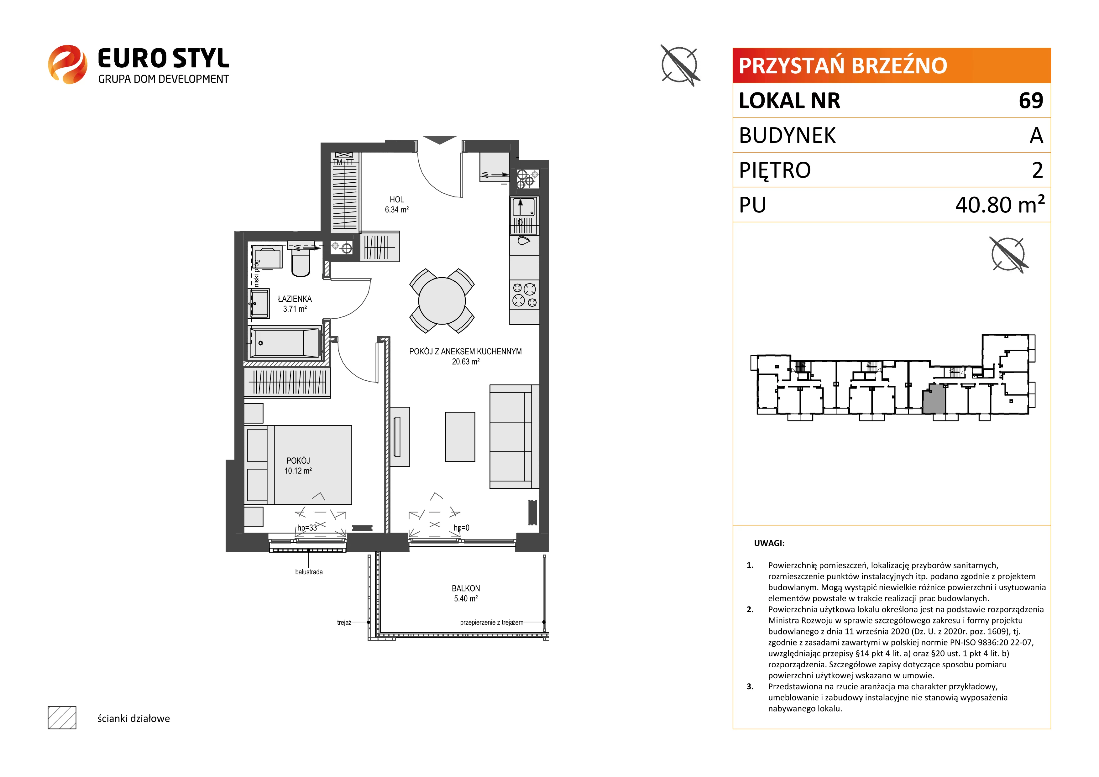 2 pokoje, mieszkanie 40,80 m², piętro 2, oferta nr A/69, Przystań Brzeźno, Gdańsk, Brzeźno, ul. Uczniowska
