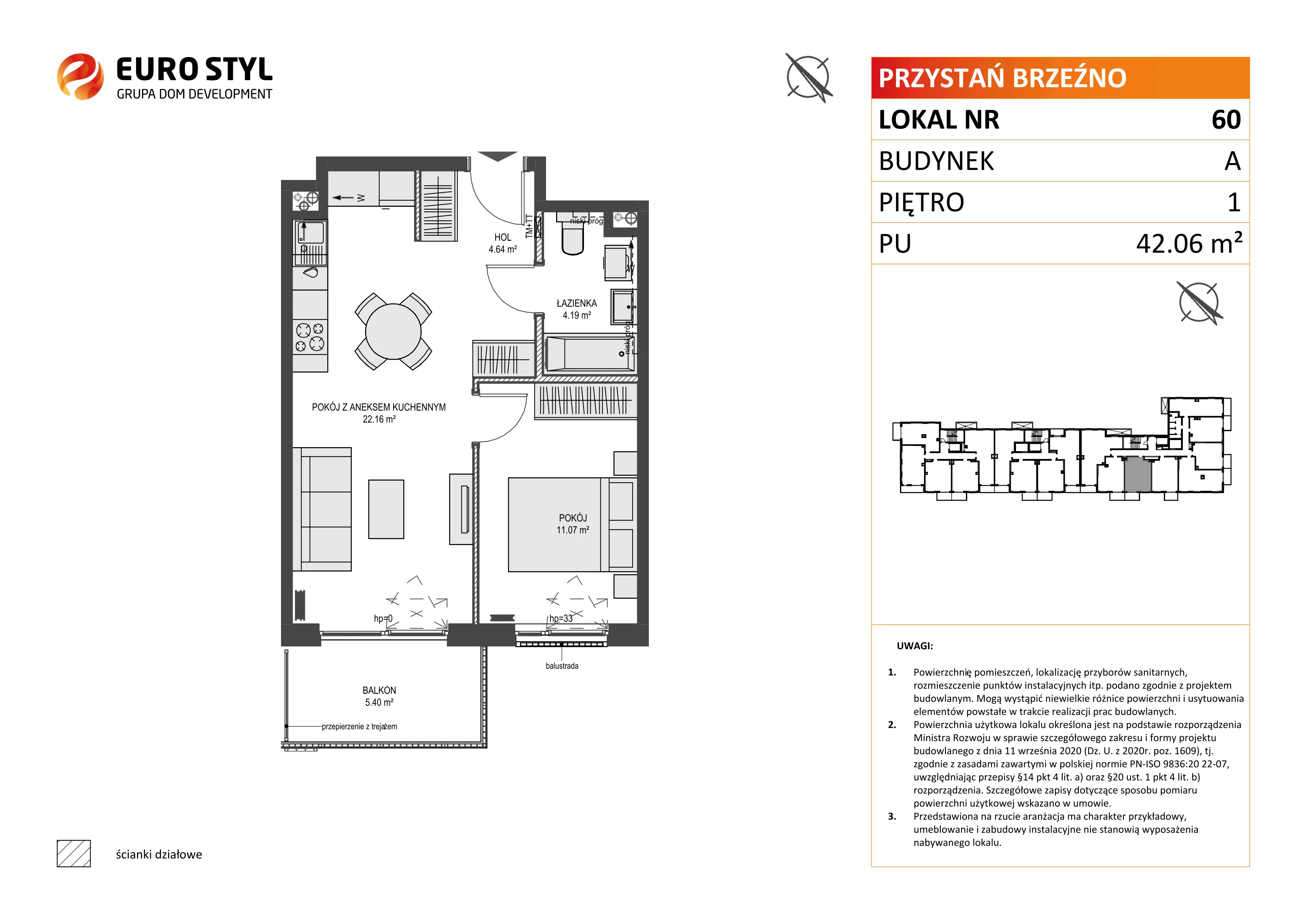 2 pokoje, mieszkanie 42,06 m², piętro 1, oferta nr A/60, Przystań Brzeźno, Gdańsk, Brzeźno, ul. Uczniowska