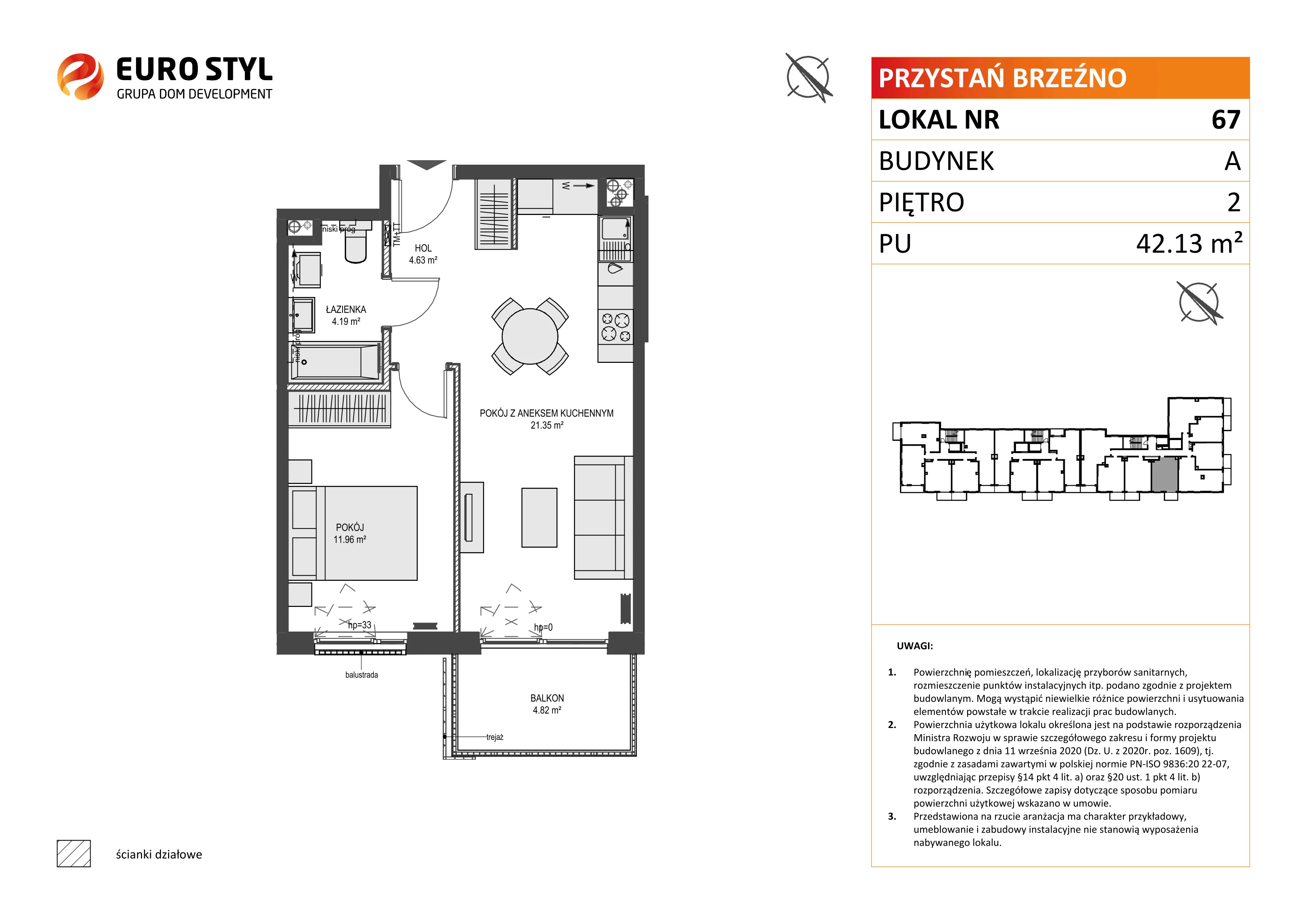 2 pokoje, mieszkanie 42,13 m², piętro 2, oferta nr A/67, Przystań Brzeźno, Gdańsk, Brzeźno, ul. Uczniowska