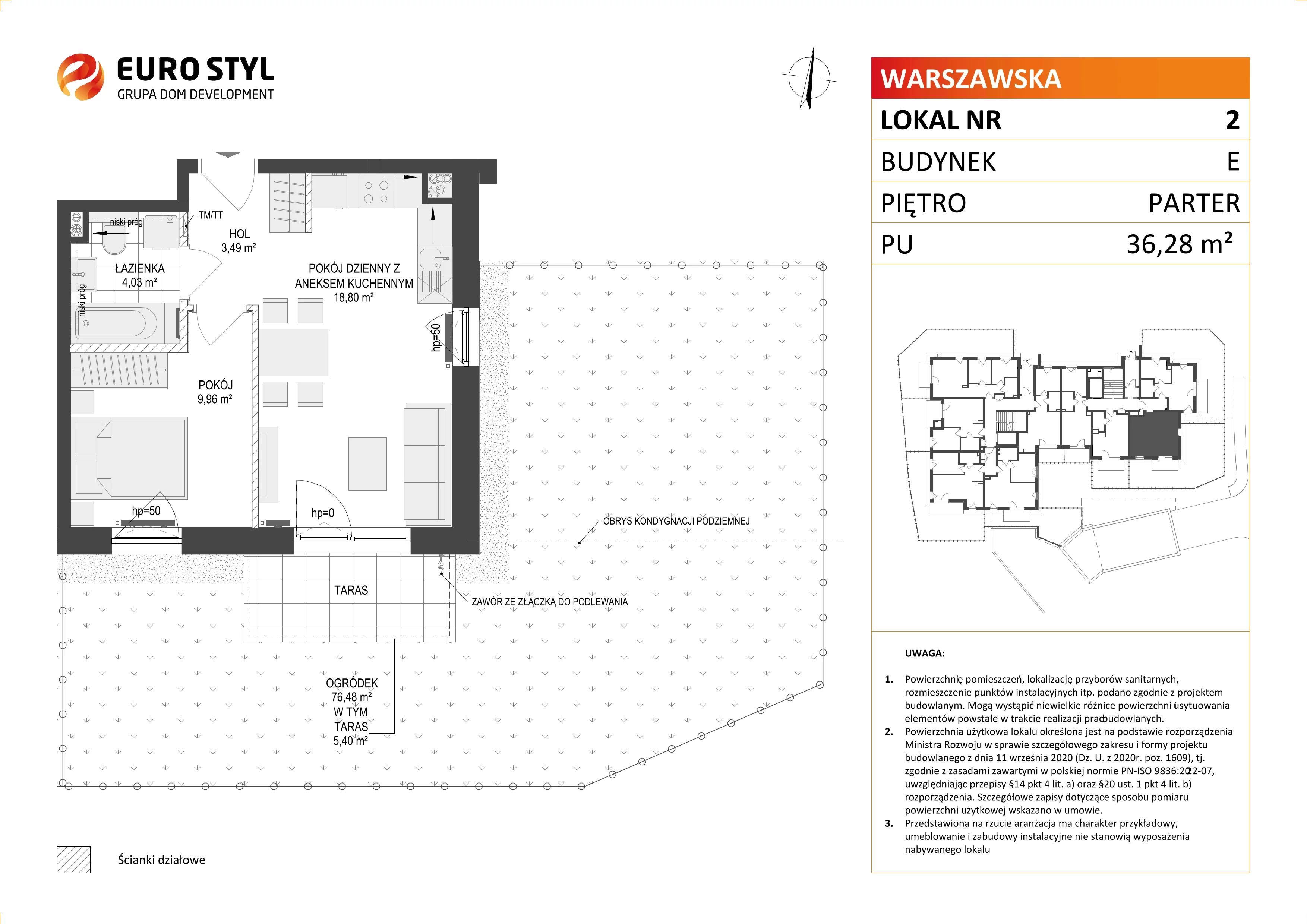 Mieszkanie 36,28 m², parter, oferta nr E/2, Osiedle Warszawska, Gdańsk, Ujeścisko-Łostowice, Ujeścisko, ul. Warszawska