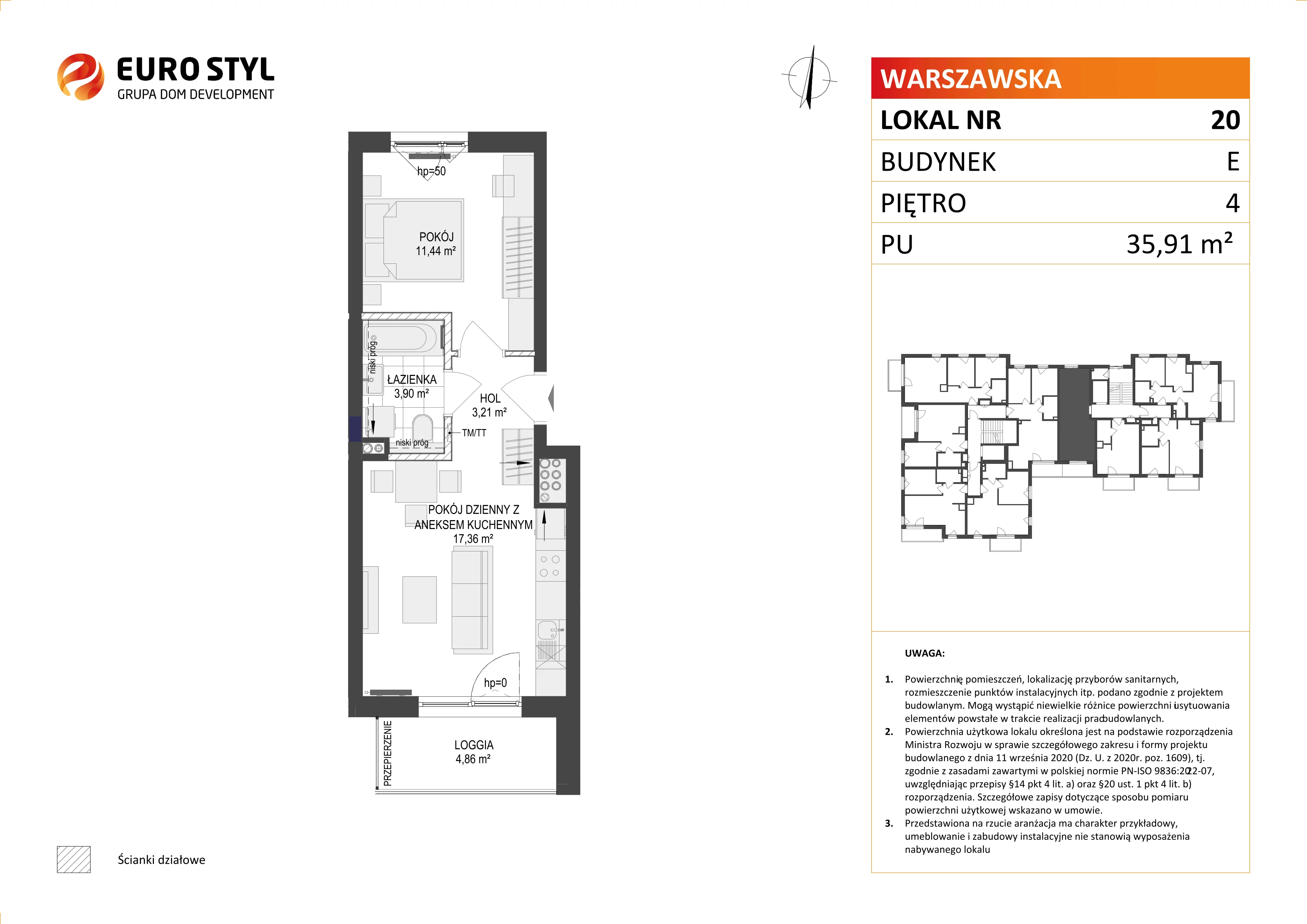 Mieszkanie 35,91 m², piętro 4, oferta nr E/20, Osiedle Warszawska, Gdańsk, Ujeścisko-Łostowice, Ujeścisko, ul. Warszawska