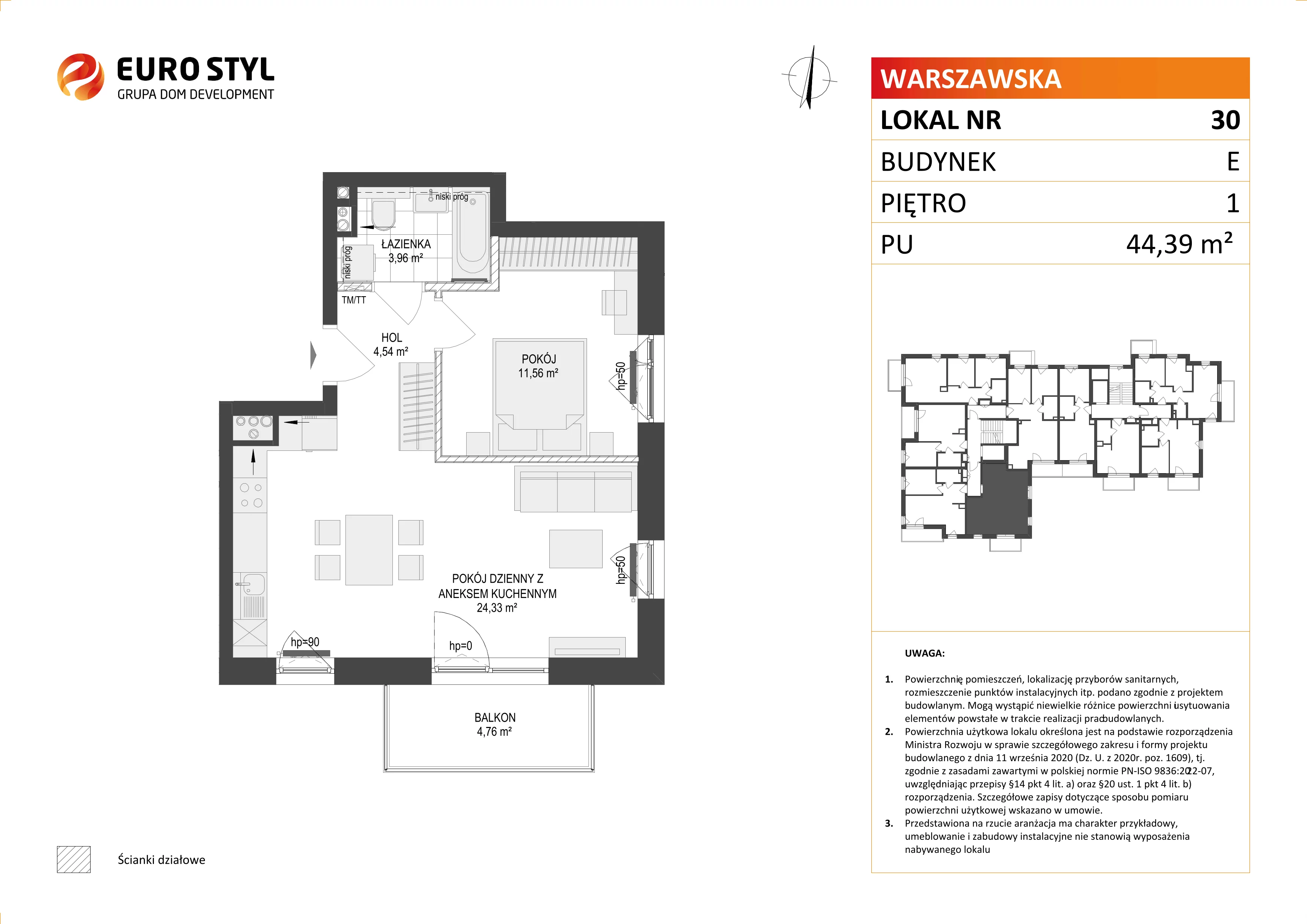 Mieszkanie 44,39 m², piętro 1, oferta nr E/30, Osiedle Warszawska, Gdańsk, Ujeścisko-Łostowice, Ujeścisko, ul. Warszawska