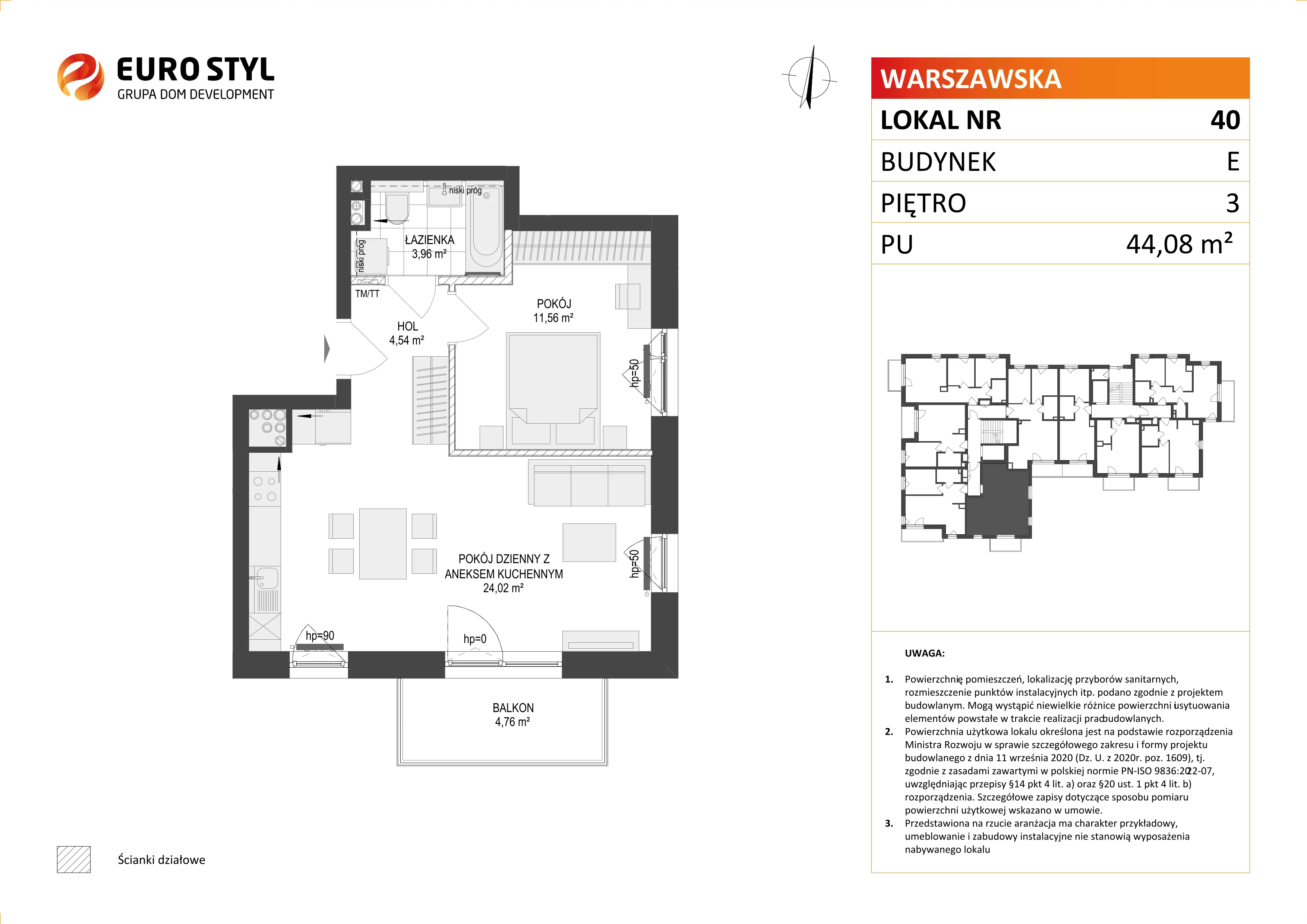 Mieszkanie 44,08 m², piętro 3, oferta nr E/40, Osiedle Warszawska, Gdańsk, Ujeścisko-Łostowice, Ujeścisko, ul. Warszawska