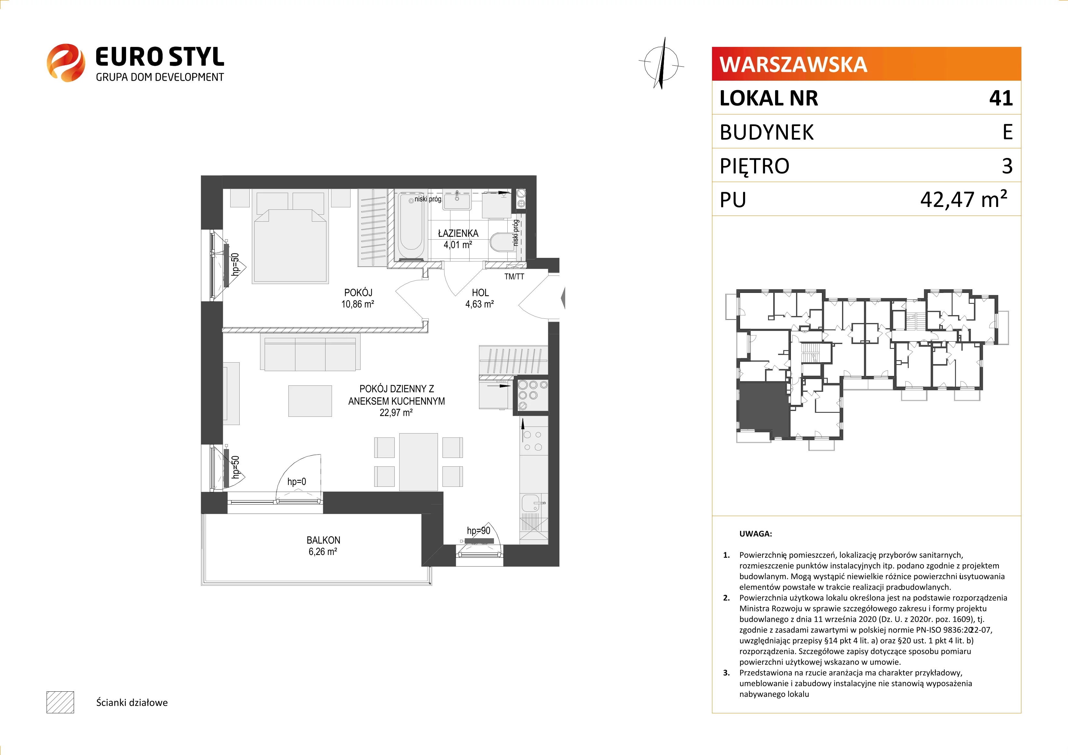 Mieszkanie 42,47 m², piętro 3, oferta nr E/41, Osiedle Warszawska, Gdańsk, Ujeścisko-Łostowice, Ujeścisko, ul. Warszawska