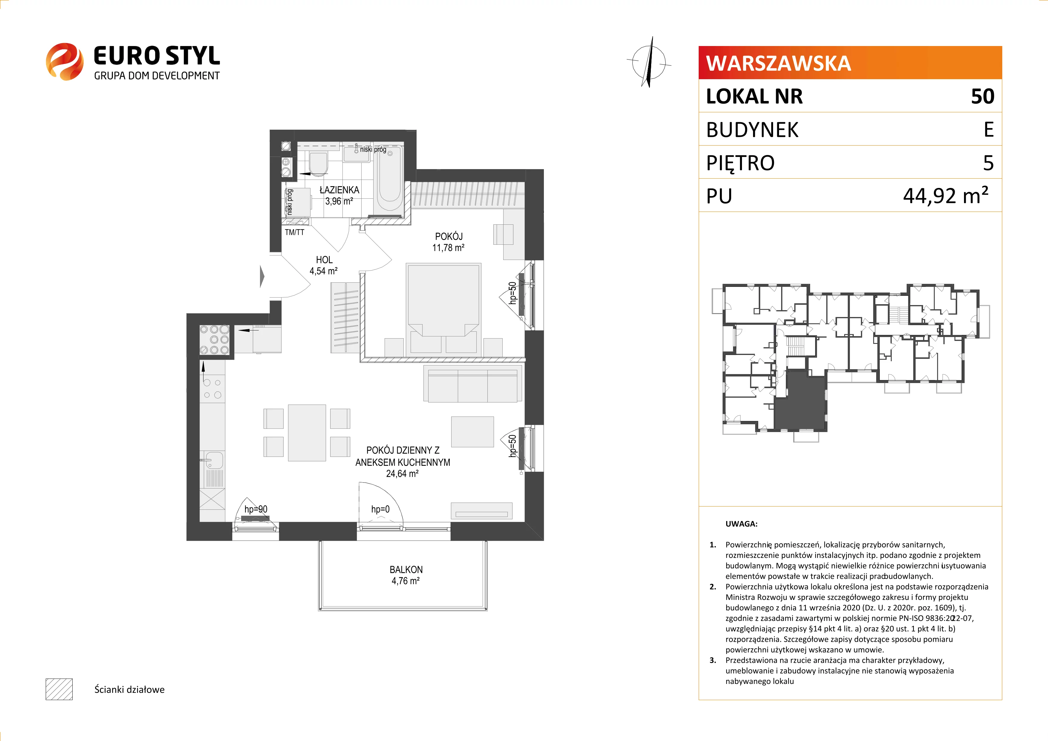 Mieszkanie 44,92 m², piętro 5, oferta nr E/50, Osiedle Warszawska, Gdańsk, Ujeścisko-Łostowice, Ujeścisko, ul. Warszawska