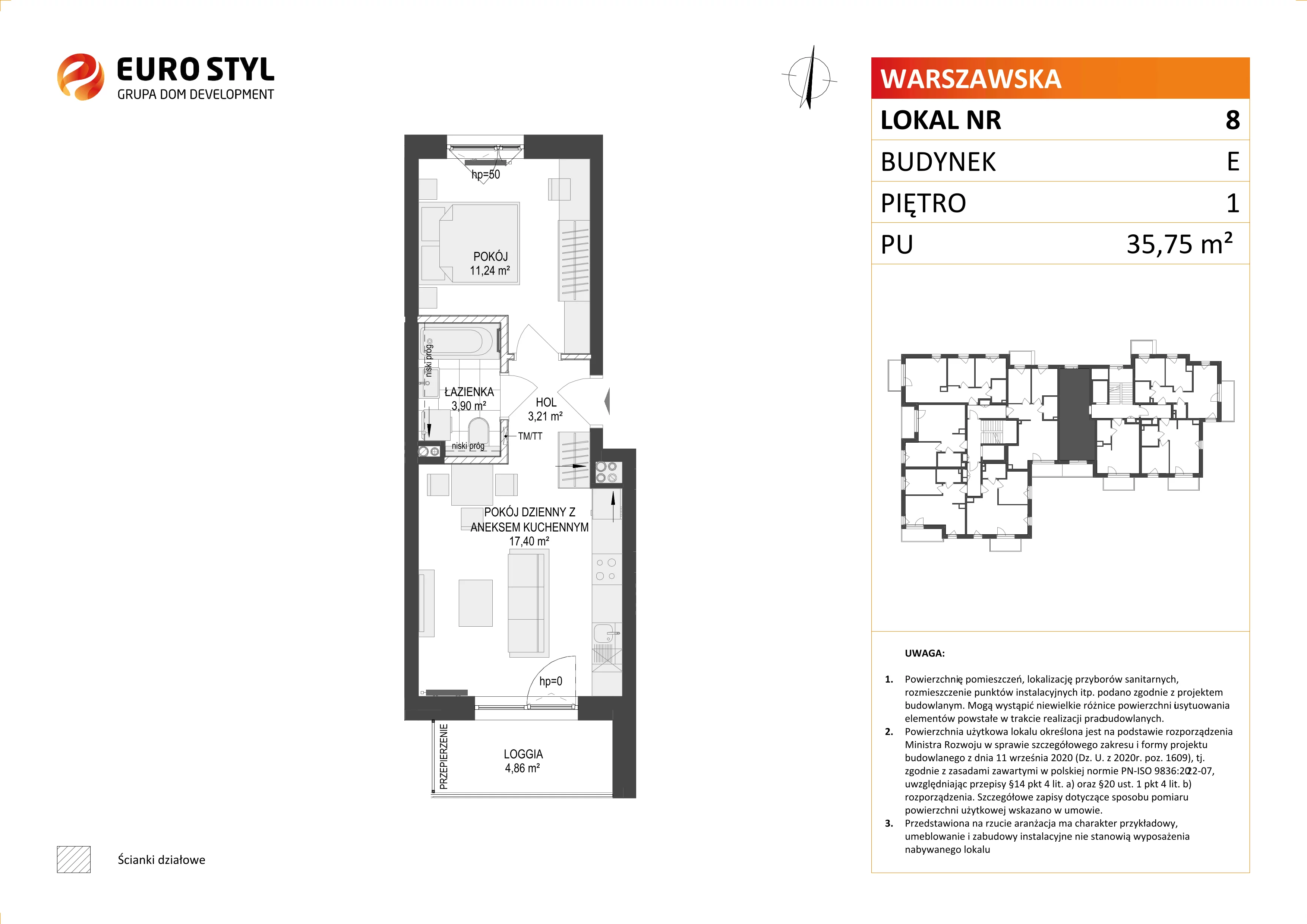 Mieszkanie 35,75 m², piętro 1, oferta nr E/8, Osiedle Warszawska, Gdańsk, Ujeścisko-Łostowice, Ujeścisko, ul. Warszawska