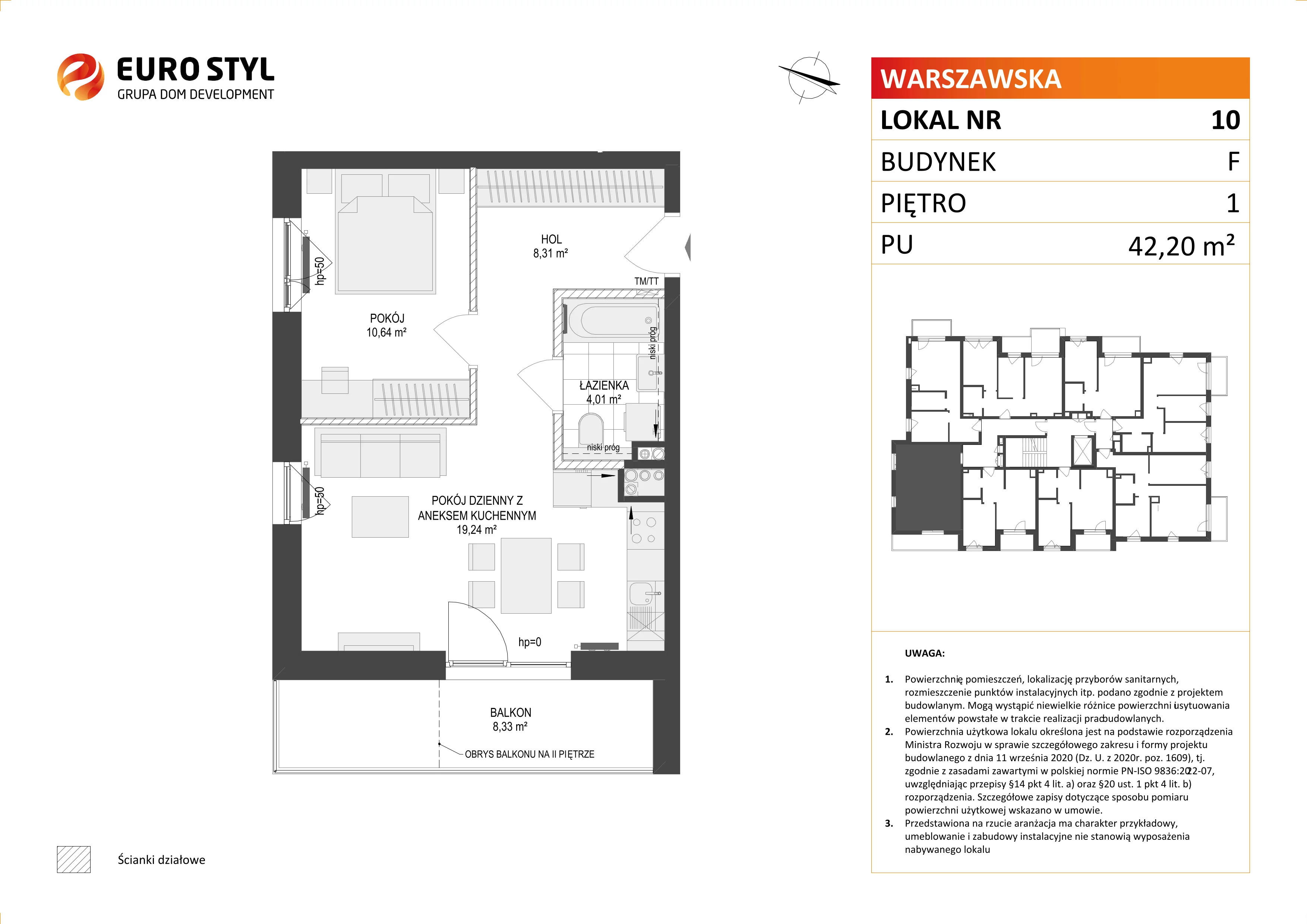 Mieszkanie 42,20 m², piętro 1, oferta nr F/10, Osiedle Warszawska, Gdańsk, Ujeścisko-Łostowice, Ujeścisko, ul. Warszawska