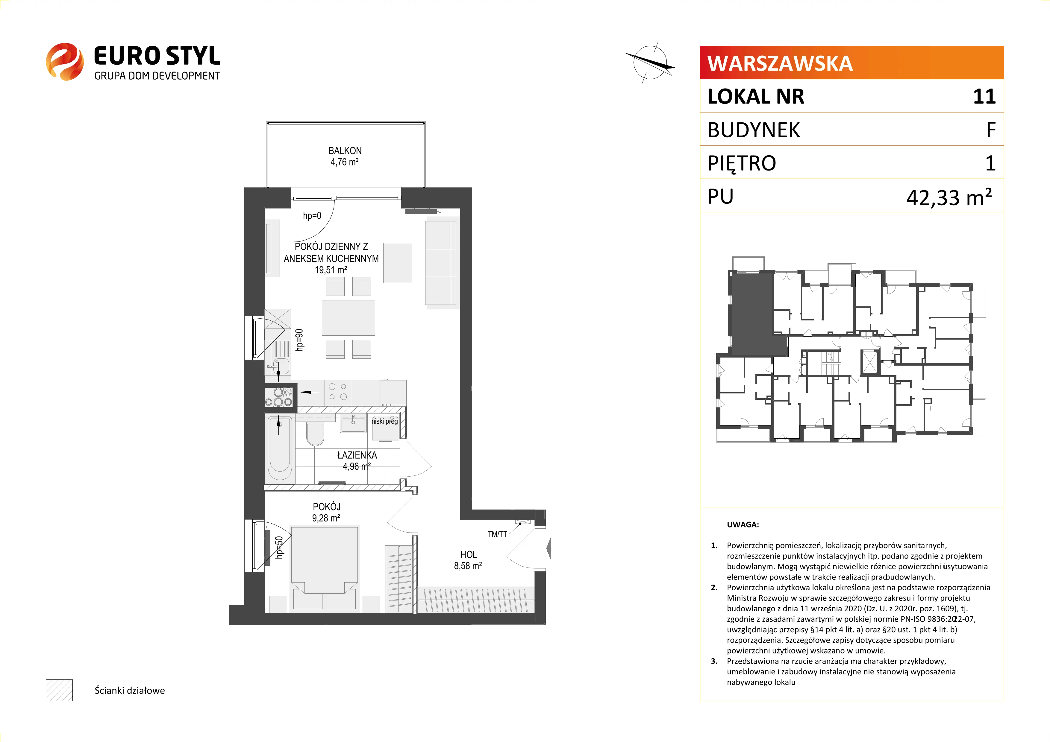 Mieszkanie 42,33 m², piętro 1, oferta nr F/11, Osiedle Warszawska, Gdańsk, Ujeścisko-Łostowice, Ujeścisko, ul. Warszawska-idx