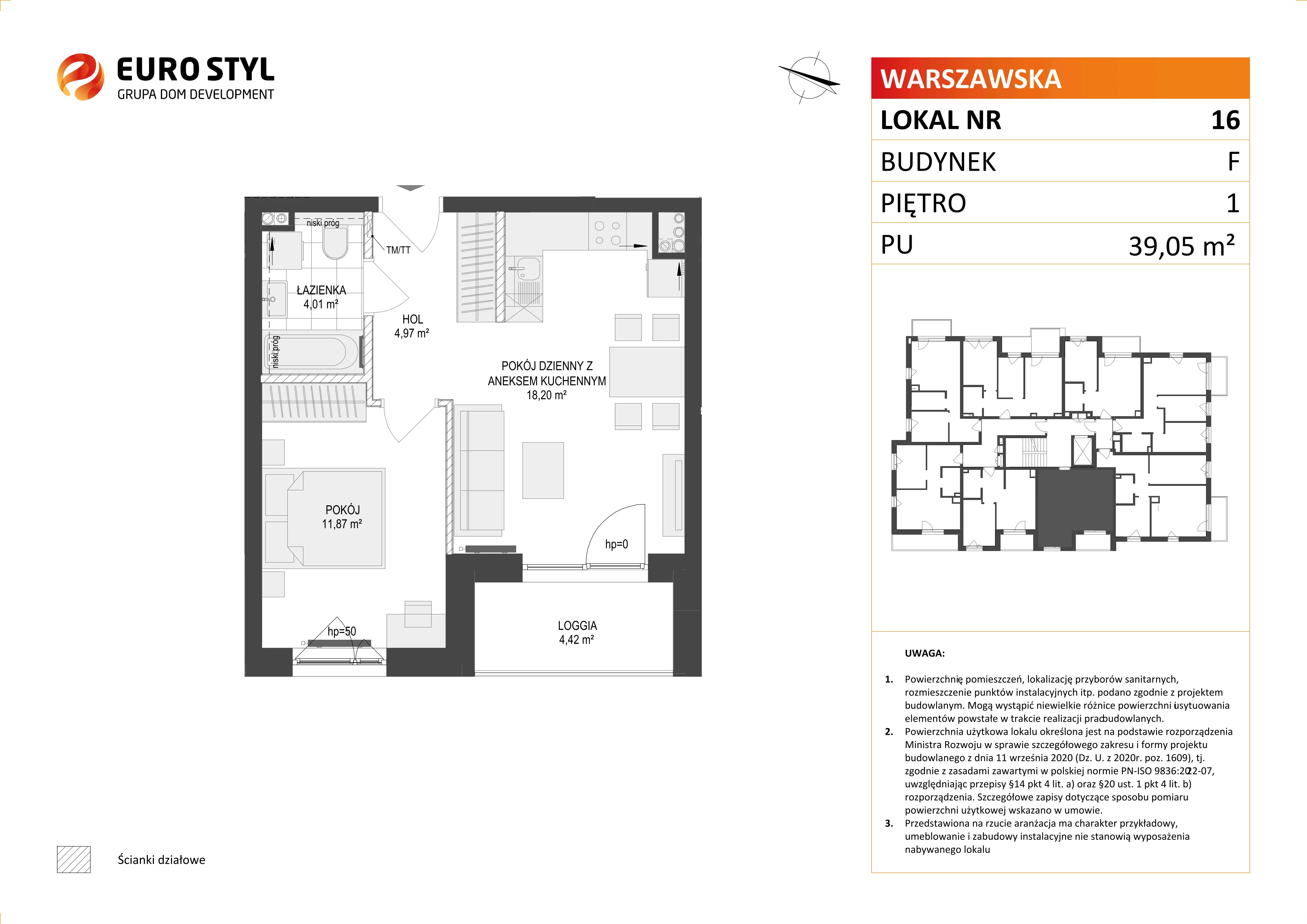 Mieszkanie 39,05 m², piętro 1, oferta nr F/16, Osiedle Warszawska, Gdańsk, Ujeścisko-Łostowice, Ujeścisko, ul. Warszawska