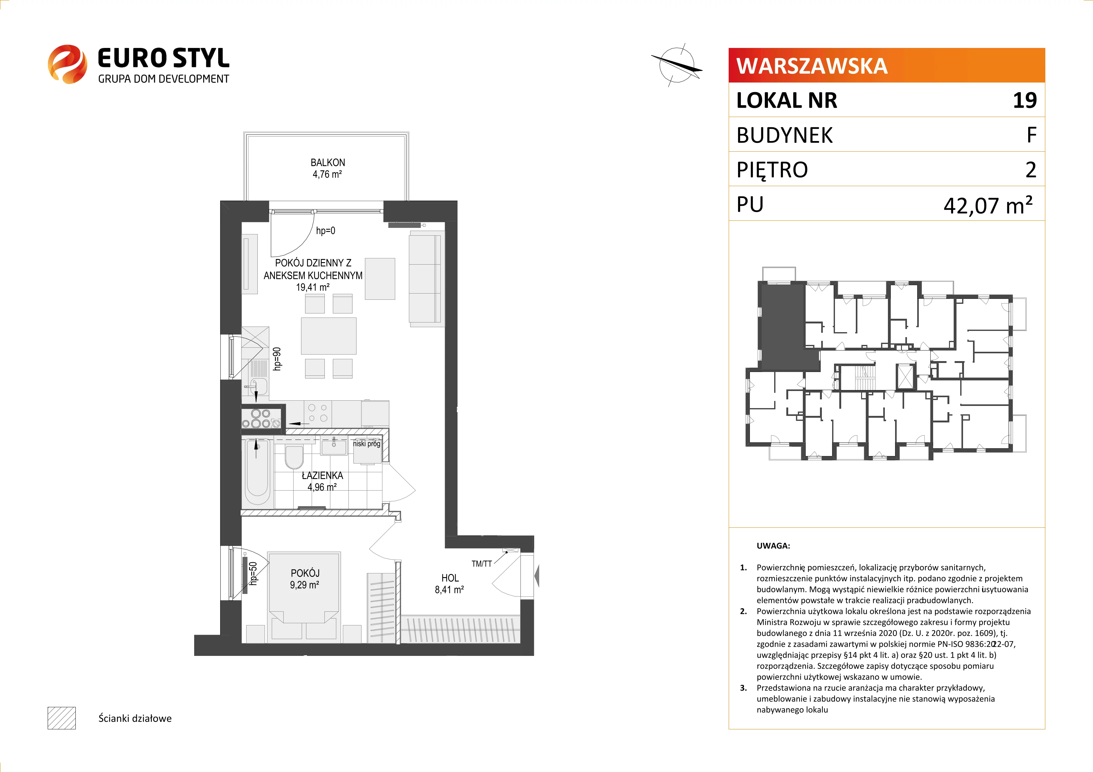 Mieszkanie 42,07 m², piętro 2, oferta nr F/19, Osiedle Warszawska, Gdańsk, Ujeścisko-Łostowice, Ujeścisko, ul. Warszawska