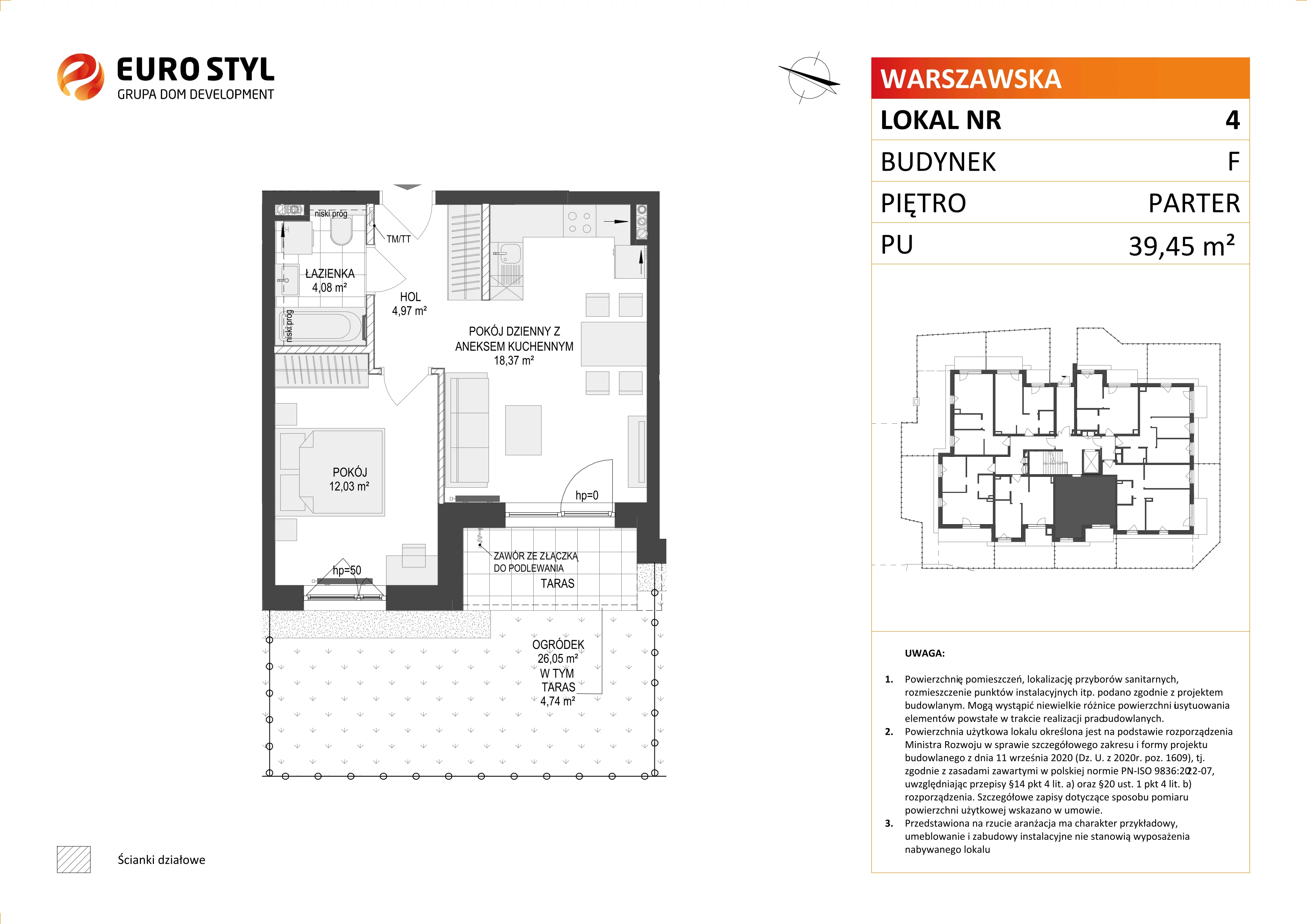 2 pokoje, mieszkanie 39,45 m², parter, oferta nr F/4, Osiedle Warszawska, Gdańsk, Ujeścisko-Łostowice, Ujeścisko, ul. Warszawska