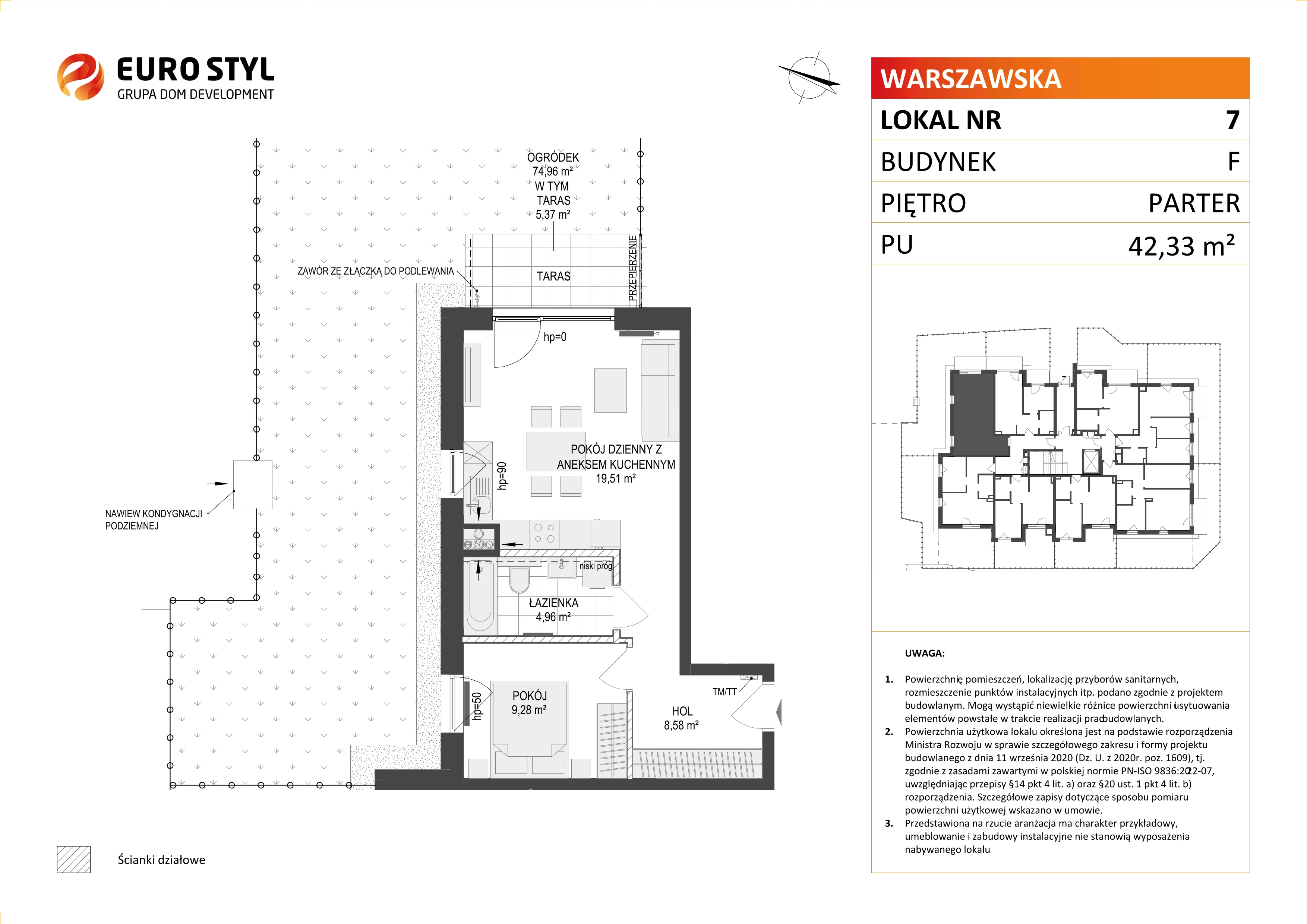 Mieszkanie 42,33 m², parter, oferta nr F/7, Osiedle Warszawska, Gdańsk, Ujeścisko-Łostowice, Ujeścisko, ul. Warszawska