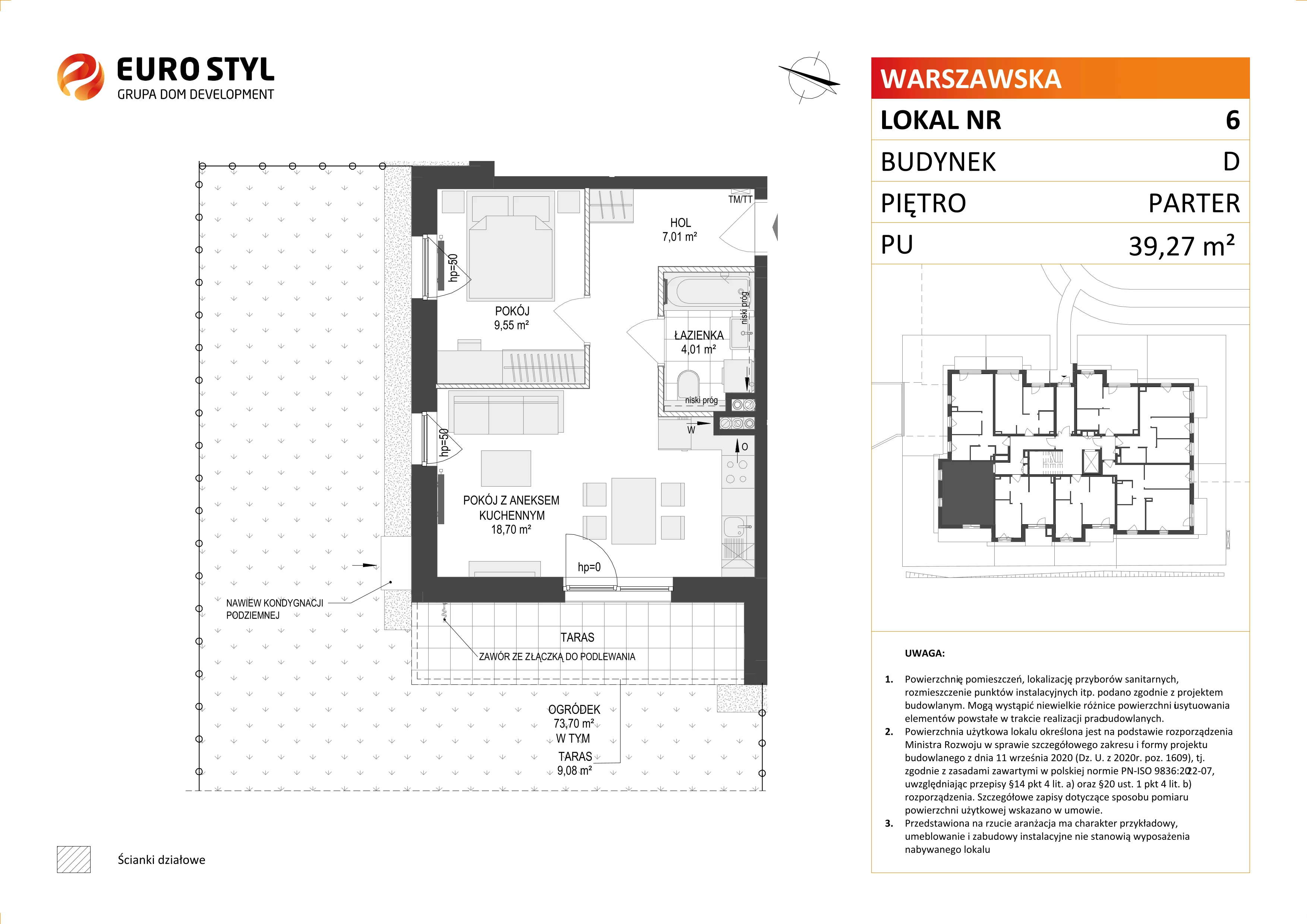 2 pokoje, mieszkanie 39,27 m², parter, oferta nr D/6, Osiedle Warszawska - etap II, Gdańsk, Ujeścisko-Łostowice, Ujeścisko, ul. Warszawska