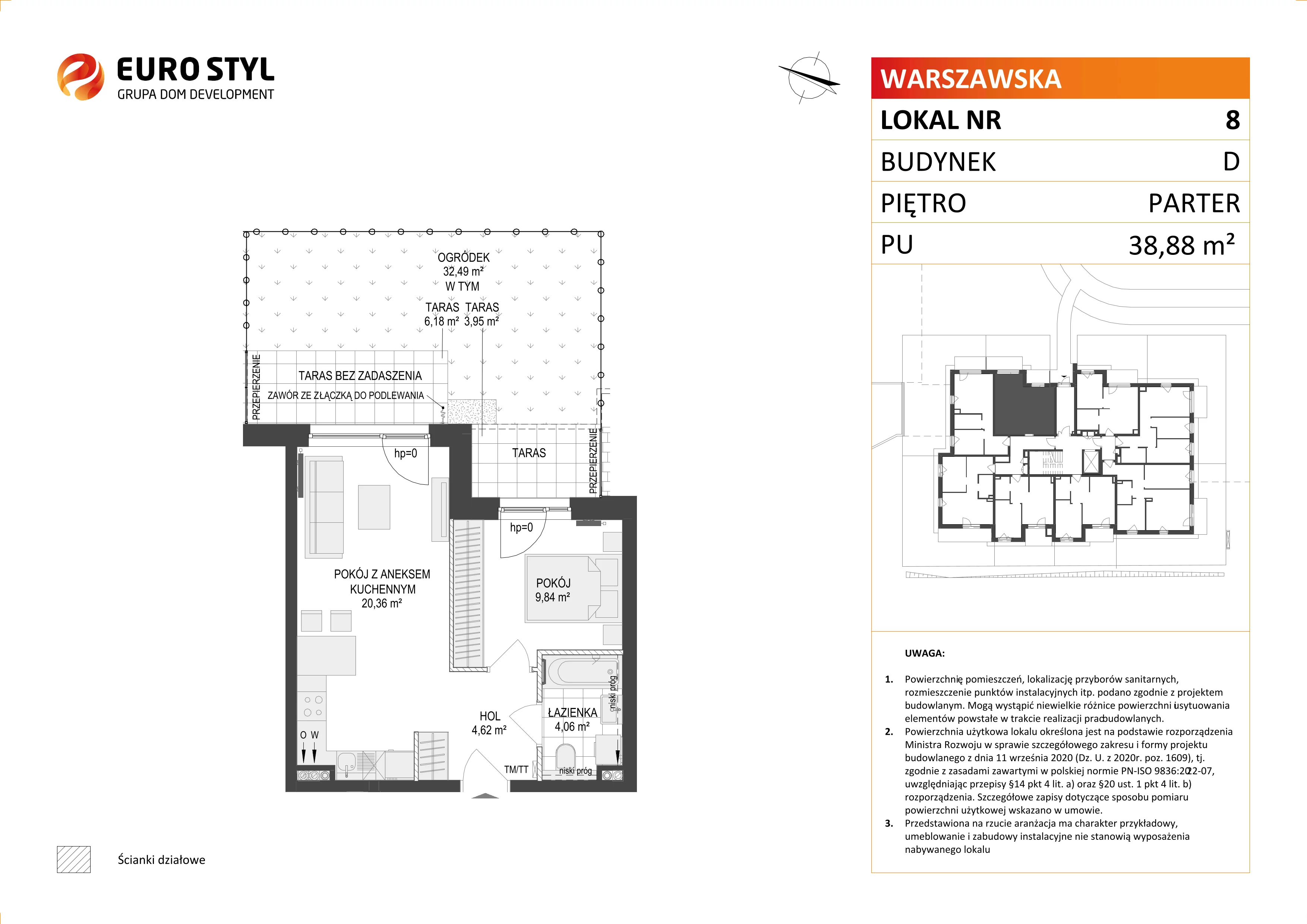 2 pokoje, mieszkanie 38,88 m², parter, oferta nr D/8, Osiedle Warszawska - etap II, Gdańsk, Ujeścisko-Łostowice, Ujeścisko, ul. Warszawska