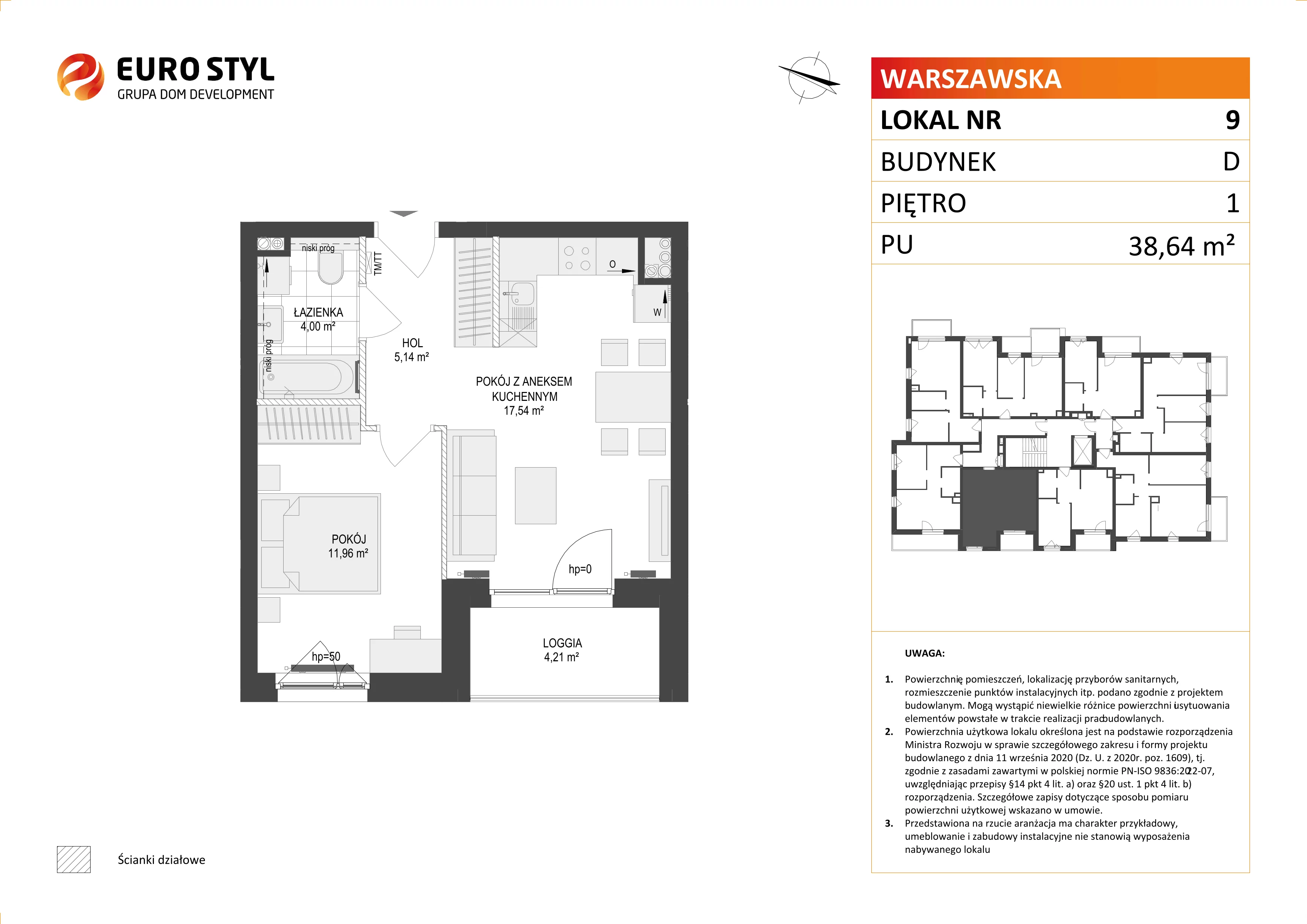 2 pokoje, mieszkanie 38,64 m², piętro 1, oferta nr D/9, Osiedle Warszawska - etap II, Gdańsk, Ujeścisko-Łostowice, Ujeścisko, ul. Warszawska