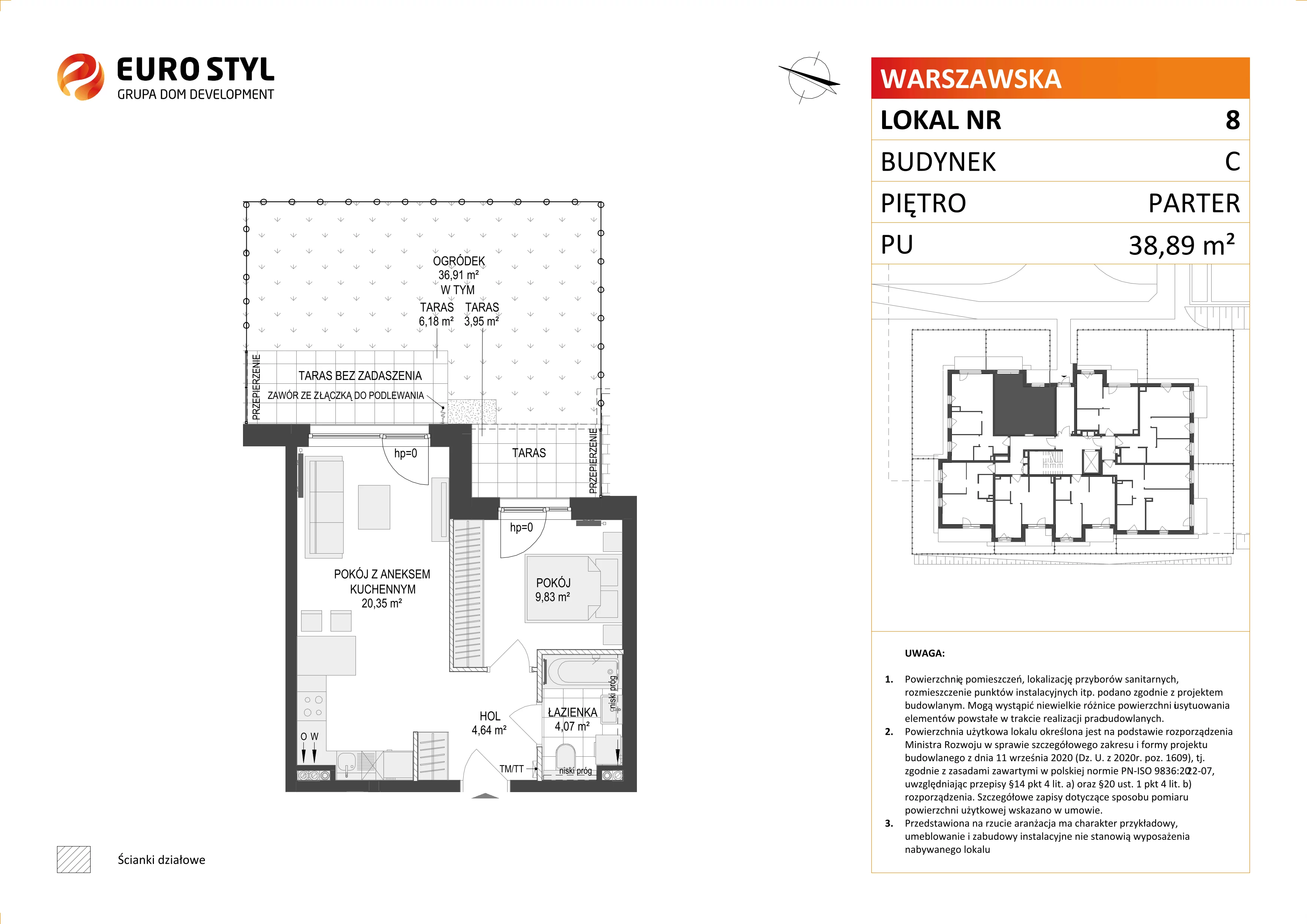 2 pokoje, mieszkanie 38,89 m², parter, oferta nr C/8, Osiedle Warszawska - etap II, Gdańsk, Ujeścisko-Łostowice, Ujeścisko, ul. Warszawska